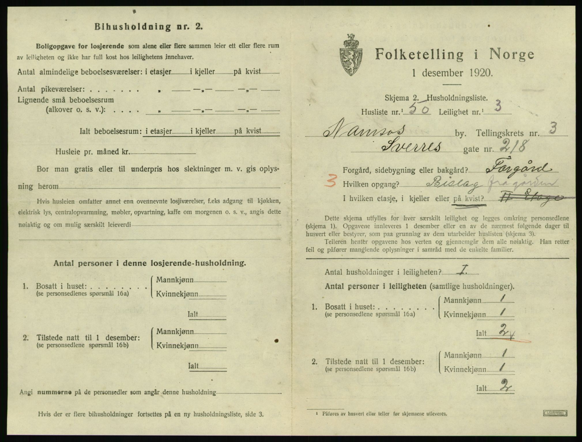 SAT, 1920 census for Namsos, 1920, p. 1315