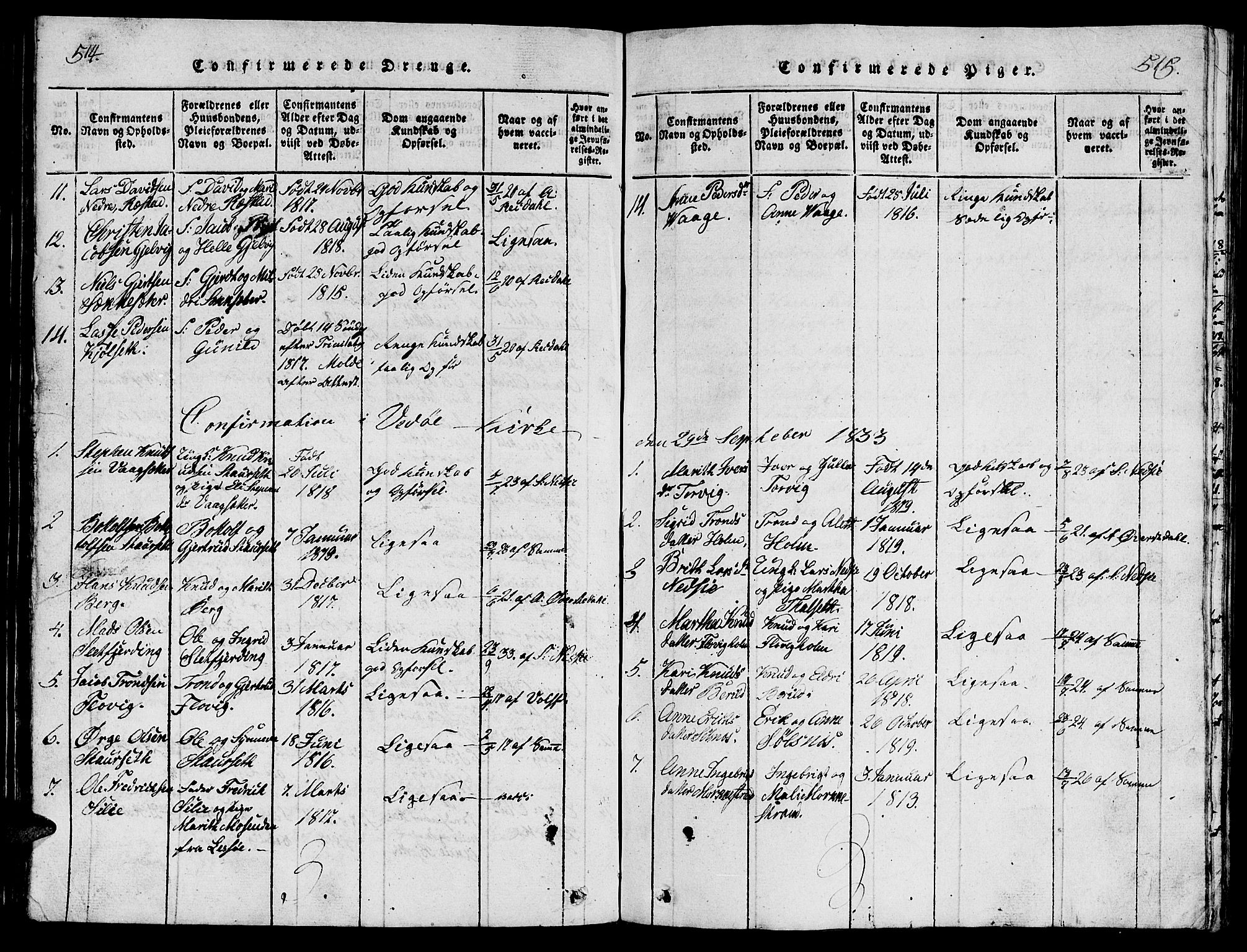 Ministerialprotokoller, klokkerbøker og fødselsregistre - Møre og Romsdal, SAT/A-1454/547/L0610: Parish register (copy) no. 547C01, 1818-1839, p. 514-515