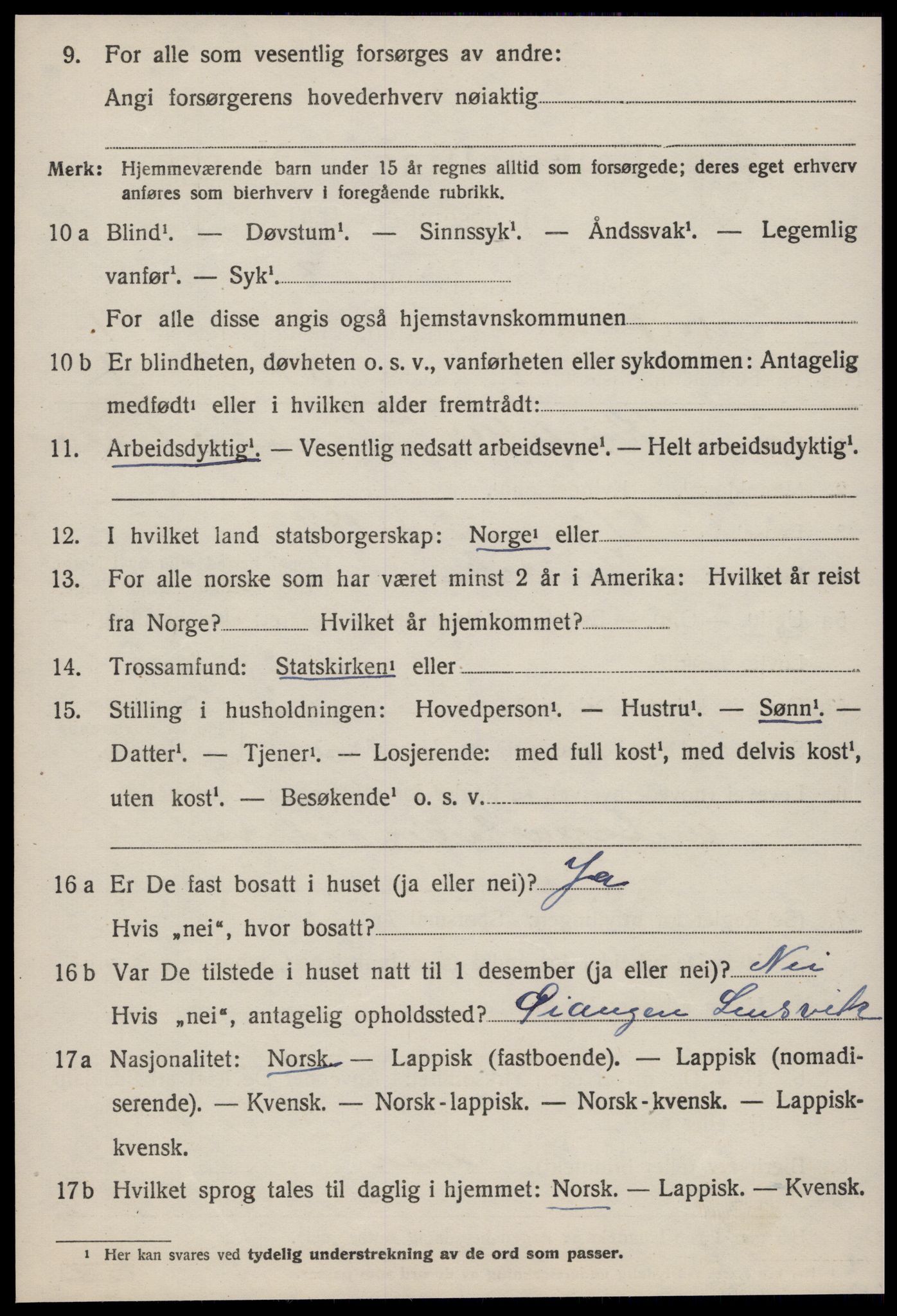 SAT, 1920 census for Lensvik, 1920, p. 2161