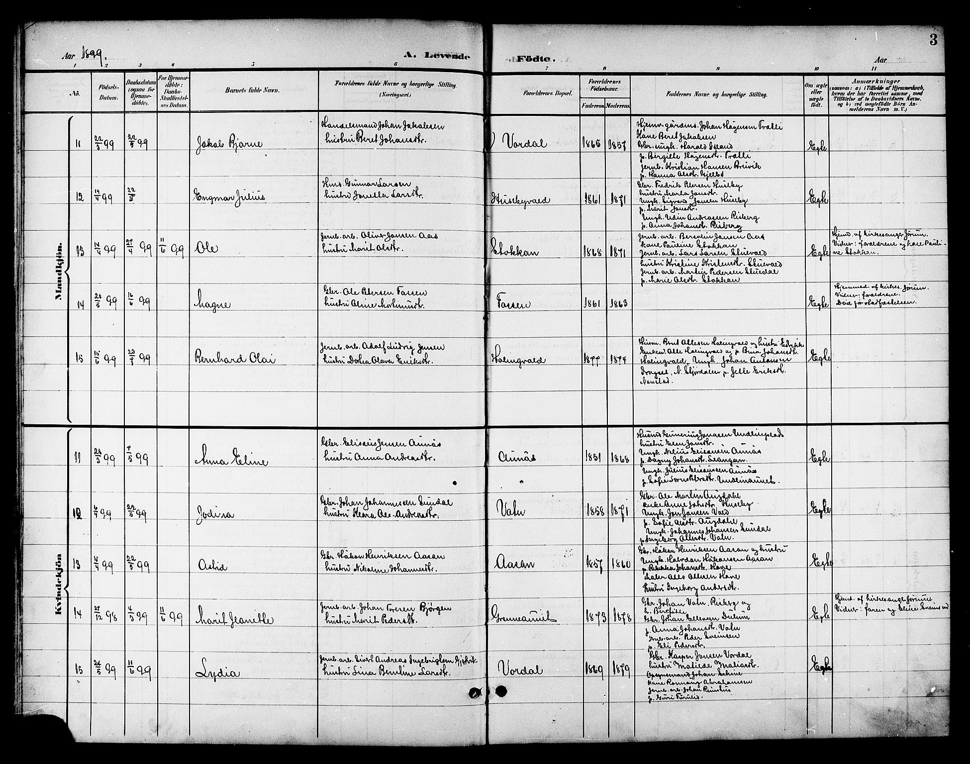 Ministerialprotokoller, klokkerbøker og fødselsregistre - Nord-Trøndelag, AV/SAT-A-1458/714/L0135: Parish register (copy) no. 714C04, 1899-1918, p. 3