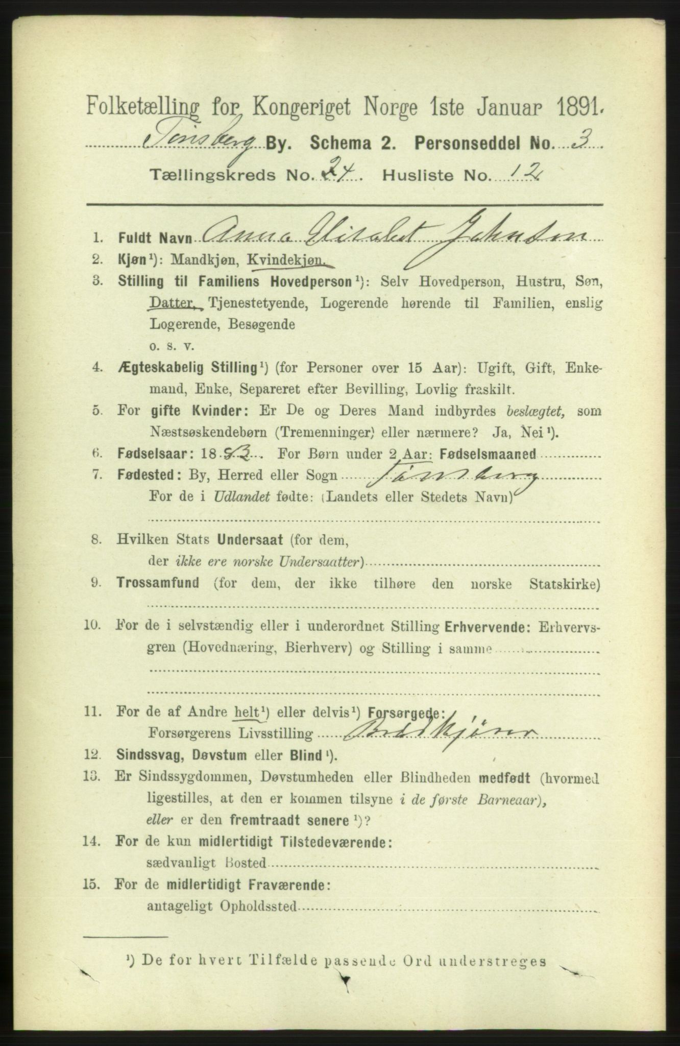 RA, 1891 census for 0705 Tønsberg, 1891, p. 6461