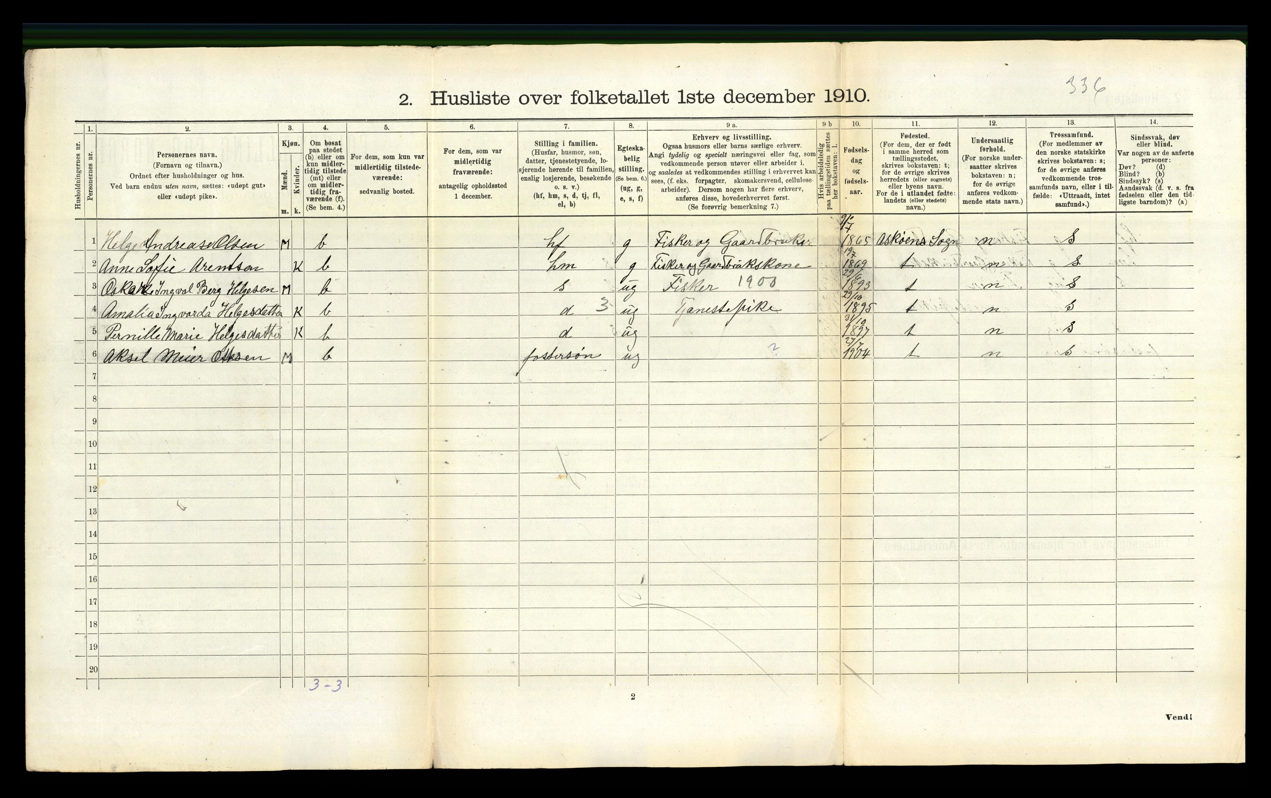 RA, 1910 census for Steigen, 1910, p. 332