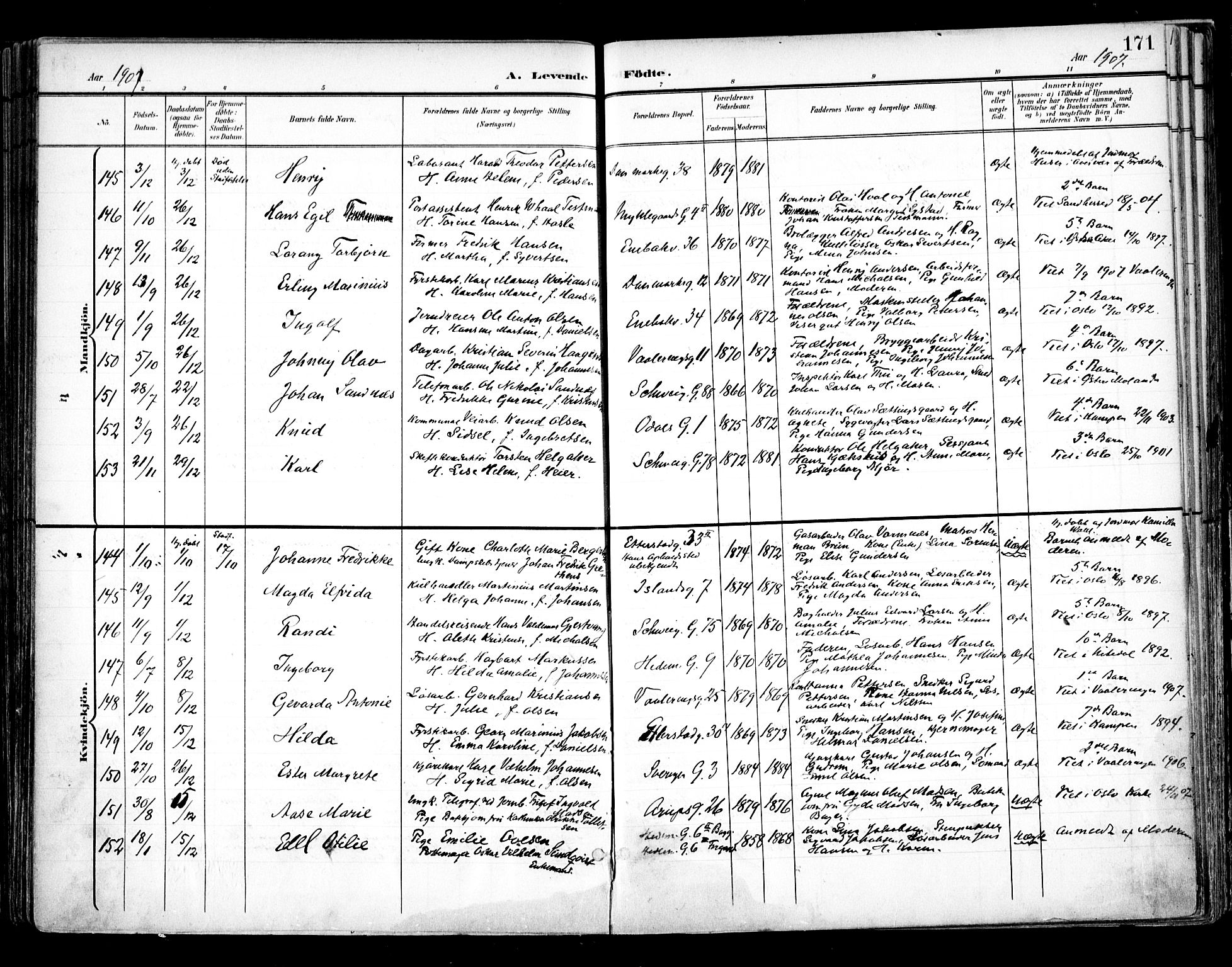 Vålerengen prestekontor Kirkebøker, SAO/A-10878/F/Fa/L0001: Parish register (official) no. 1, 1899-1915, p. 171