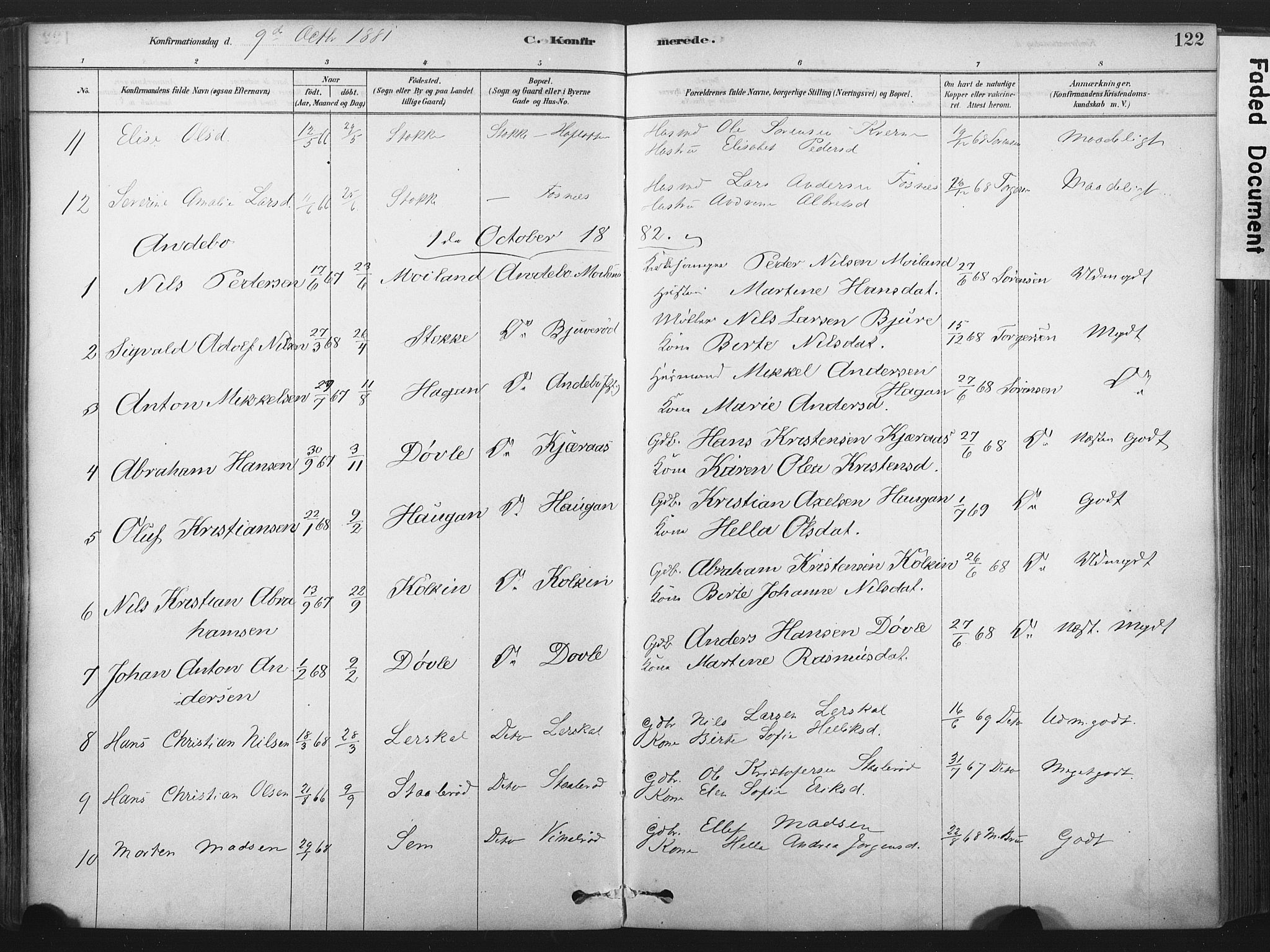 Andebu kirkebøker, AV/SAKO-A-336/F/Fa/L0007: Parish register (official) no. 7, 1878-1899, p. 122