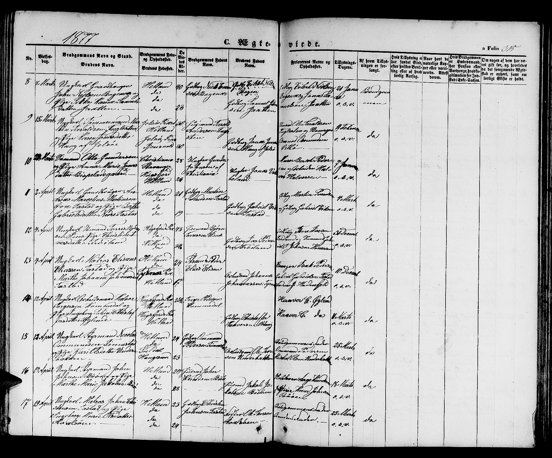 Hetland sokneprestkontor, SAST/A-101826/30/30BB/L0003: Parish register (copy) no. B 3, 1863-1877, p. 315
