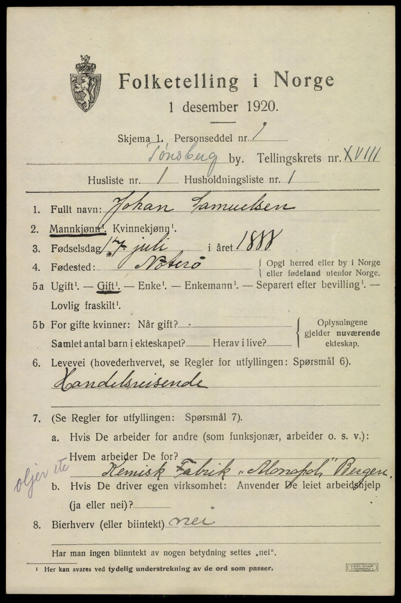 SAKO, 1920 census for Tønsberg, 1920, p. 26685