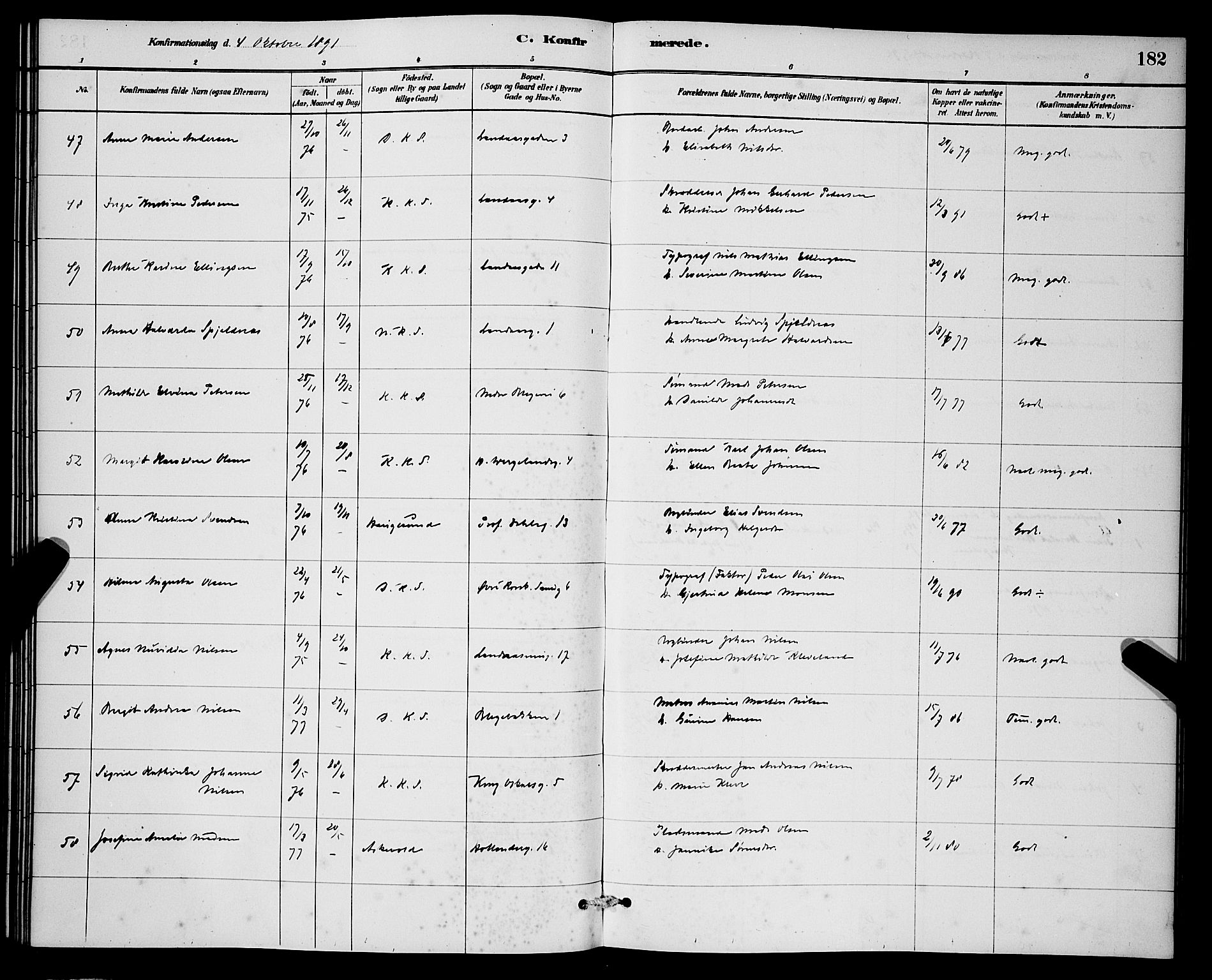 Korskirken sokneprestembete, AV/SAB-A-76101/H/Hab: Parish register (copy) no. C 3, 1880-1892, p. 182