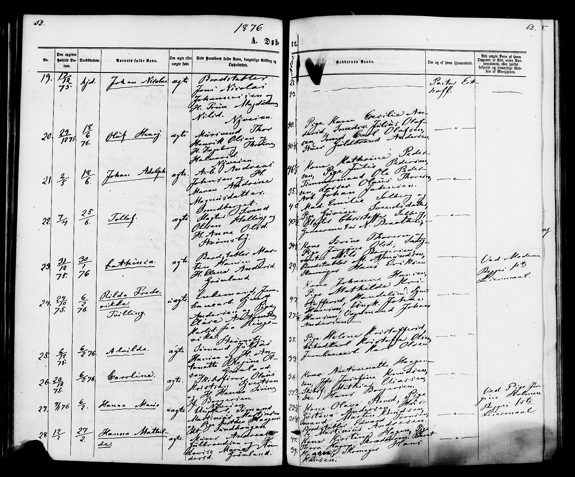 Strømsø kirkebøker, AV/SAKO-A-246/F/Fa/L0020: Parish register (official) no. I 20, 1870-1878, p. 52