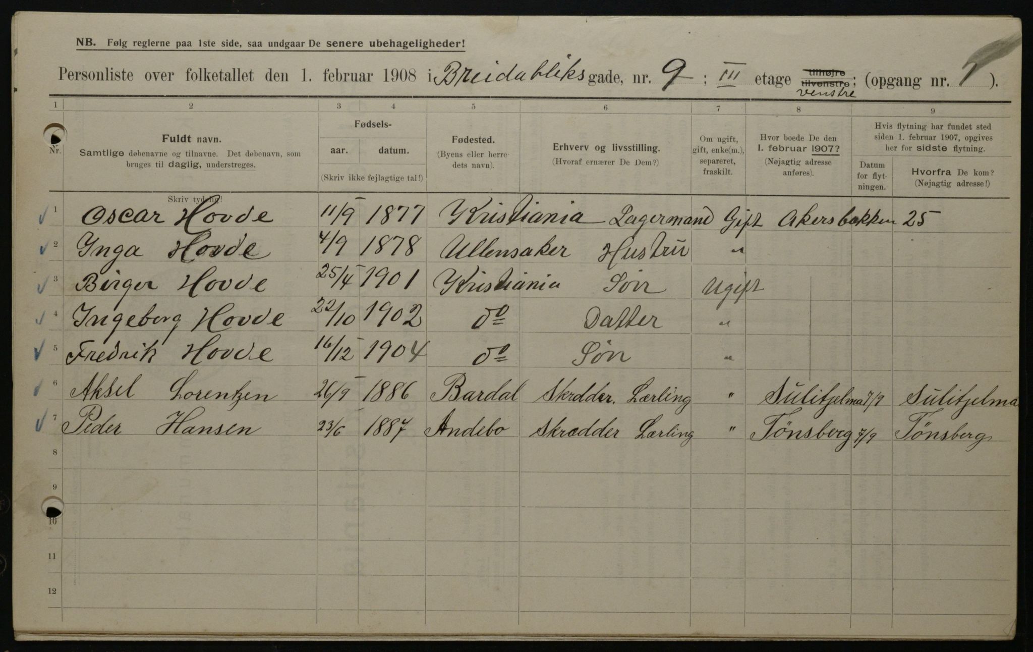 OBA, Municipal Census 1908 for Kristiania, 1908, p. 7869