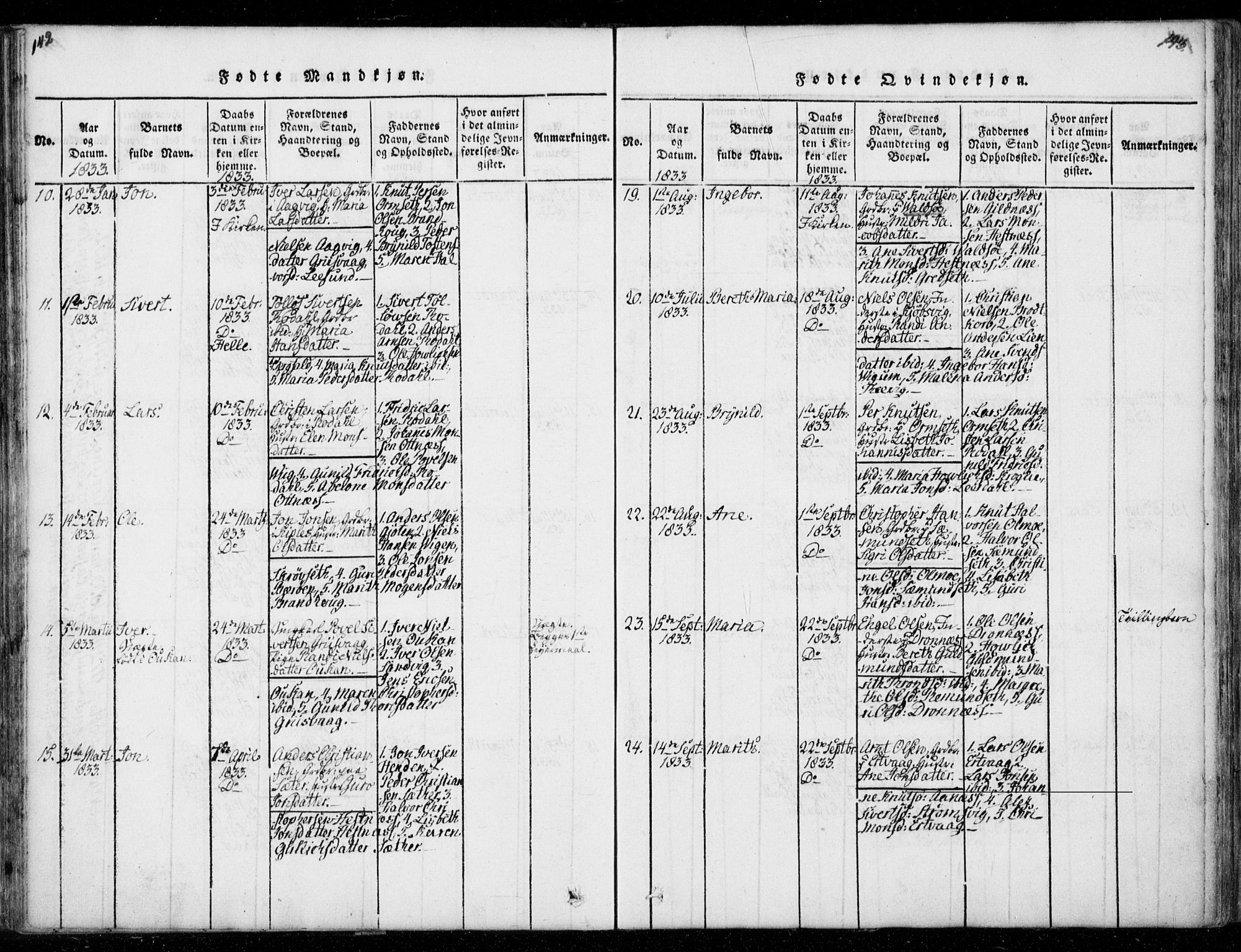 Ministerialprotokoller, klokkerbøker og fødselsregistre - Møre og Romsdal, AV/SAT-A-1454/578/L0903: Parish register (official) no. 578A02, 1819-1838, p. 142-143