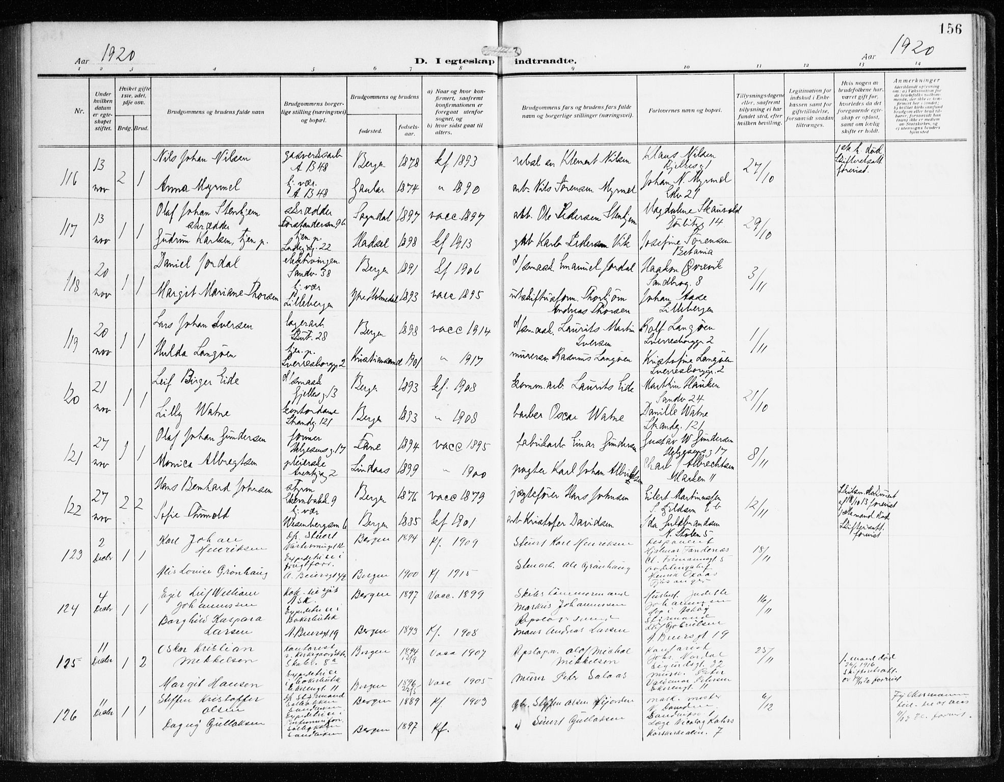 Sandviken Sokneprestembete, AV/SAB-A-77601/H/Ha/L0015: Parish register (official) no. D 2, 1911-1923, p. 156