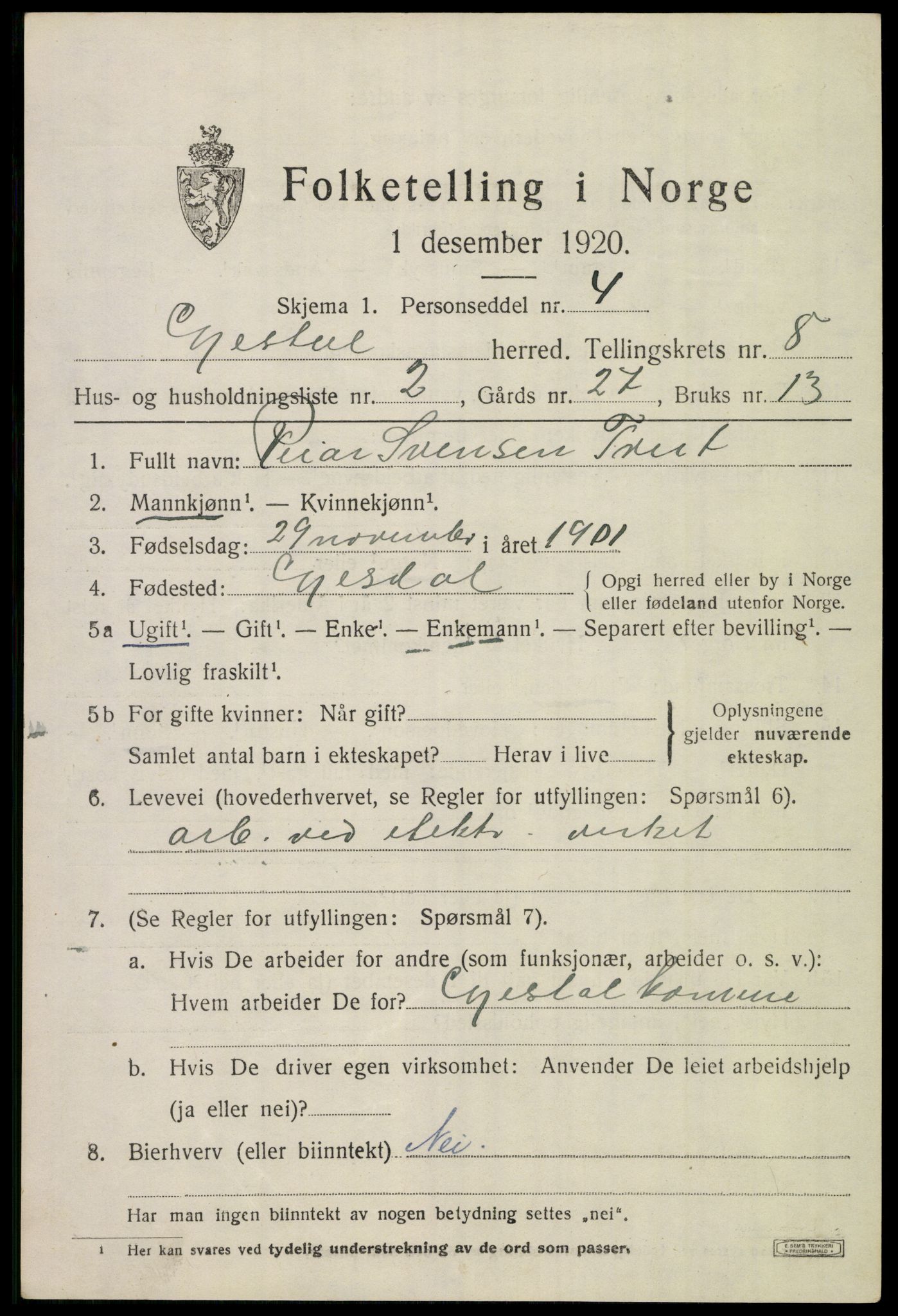 SAST, 1920 census for Gjesdal, 1920, p. 3772