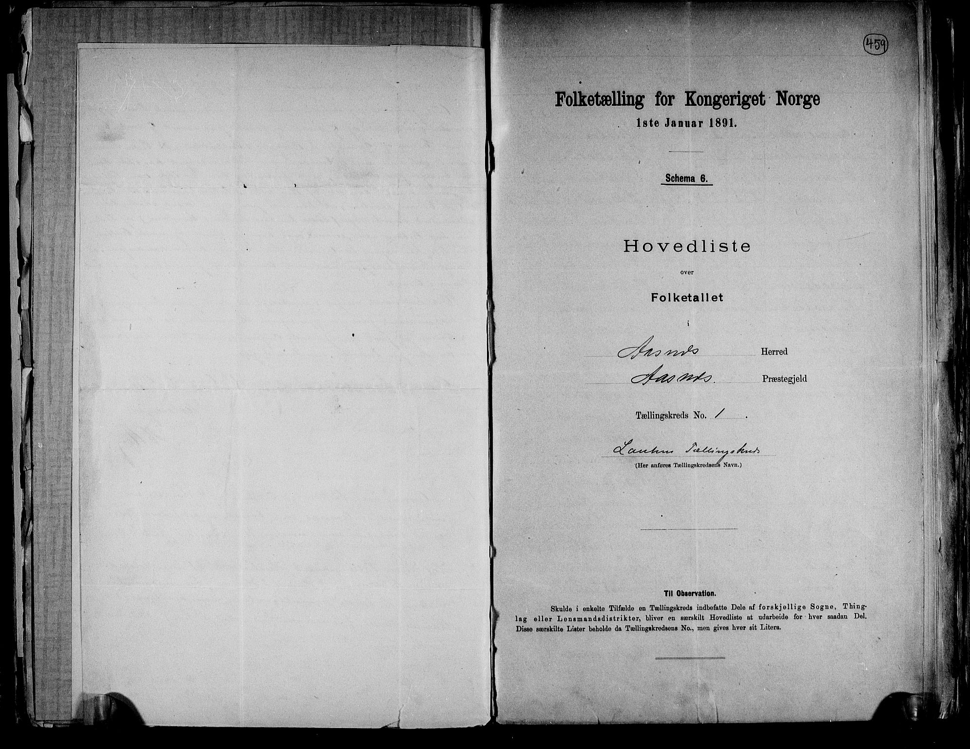 RA, 1891 census for 0425 Åsnes, 1891, p. 6