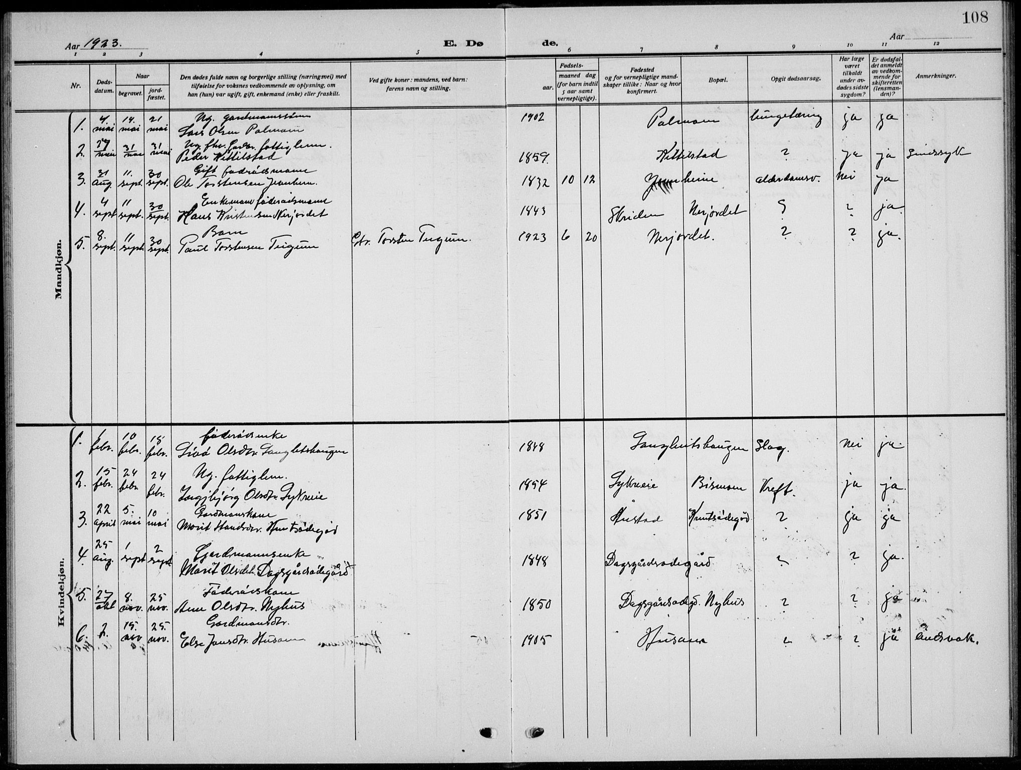 Skjåk prestekontor, AV/SAH-PREST-072/H/Ha/Hab/L0005: Parish register (copy) no. 5, 1922-1936, p. 108