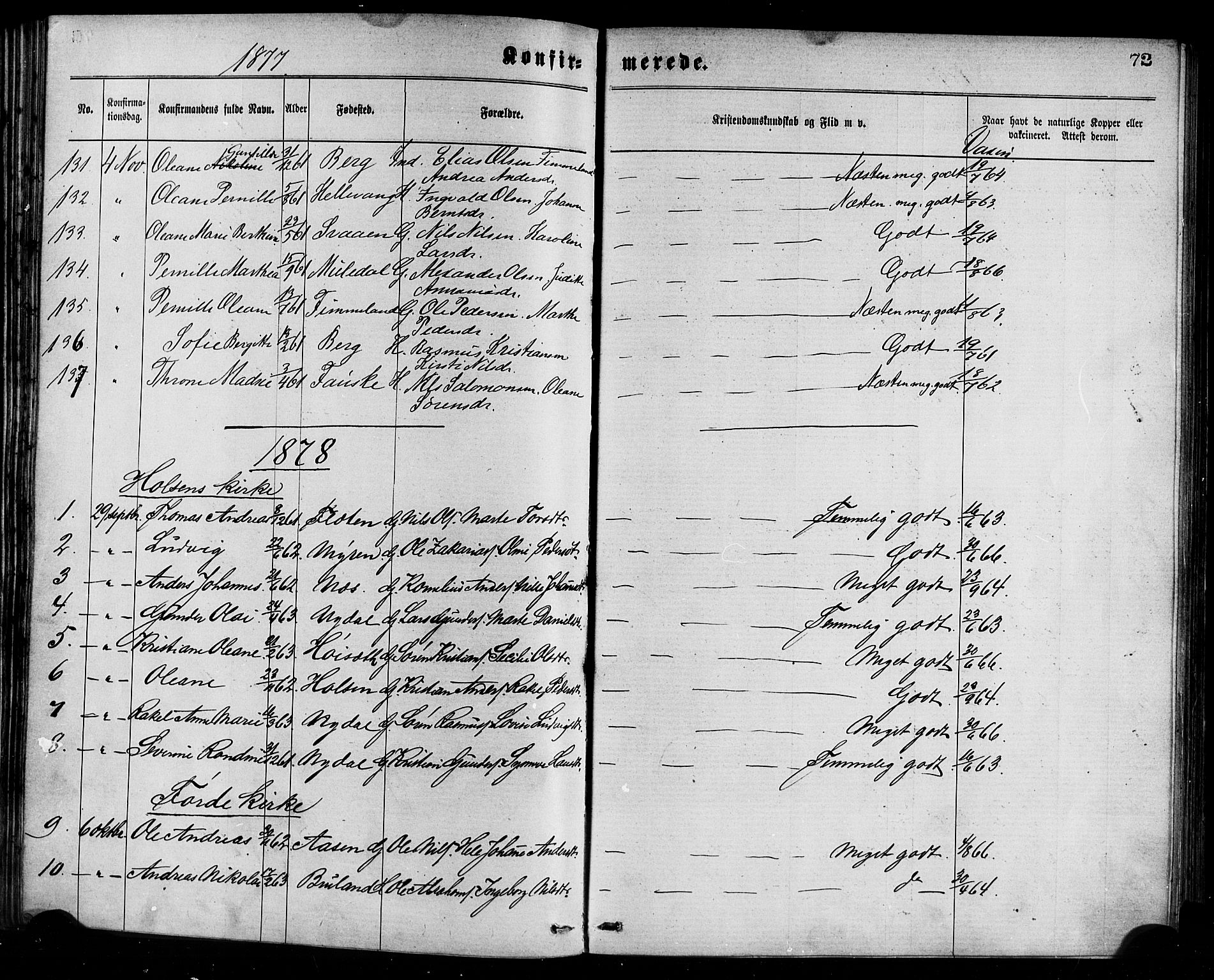Førde sokneprestembete, SAB/A-79901/H/Haa/Haaa/L0011: Parish register (official) no. A 11, 1877-1880, p. 72