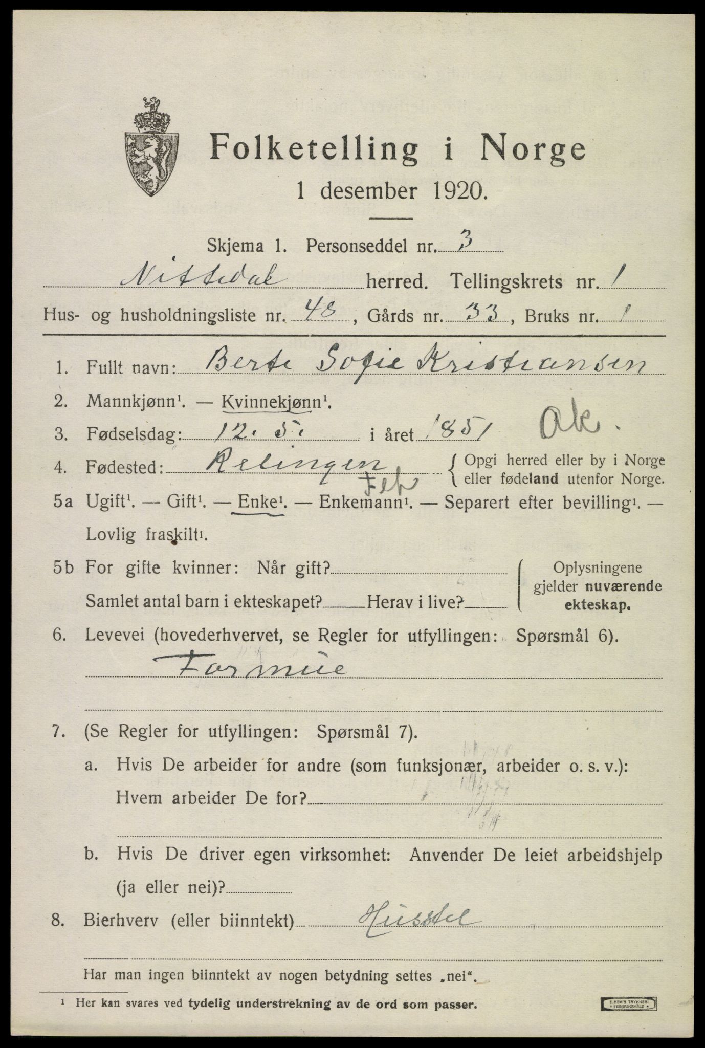 SAO, 1920 census for Nittedal, 1920, p. 1776