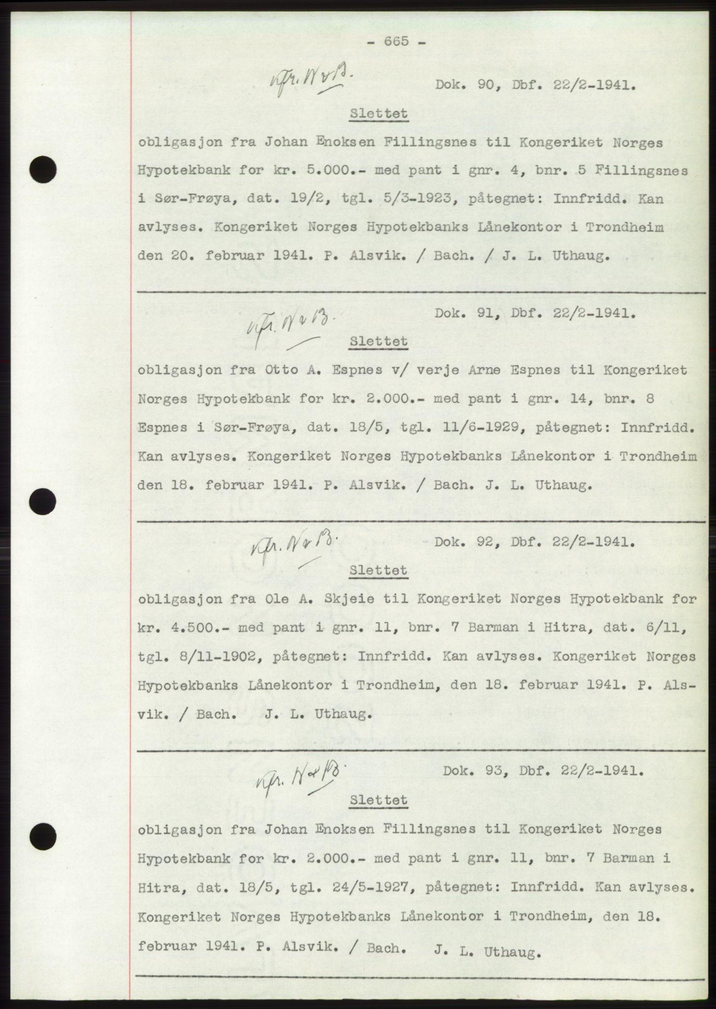 Hitra sorenskriveri, AV/SAT-A-0018/2/2C/2Ca: Mortgage book no. C1, 1936-1945, Diary no: : 90/1941