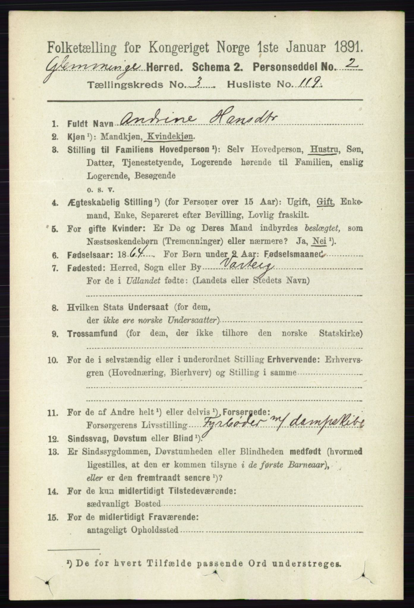RA, 1891 census for 0132 Glemmen, 1891, p. 3090