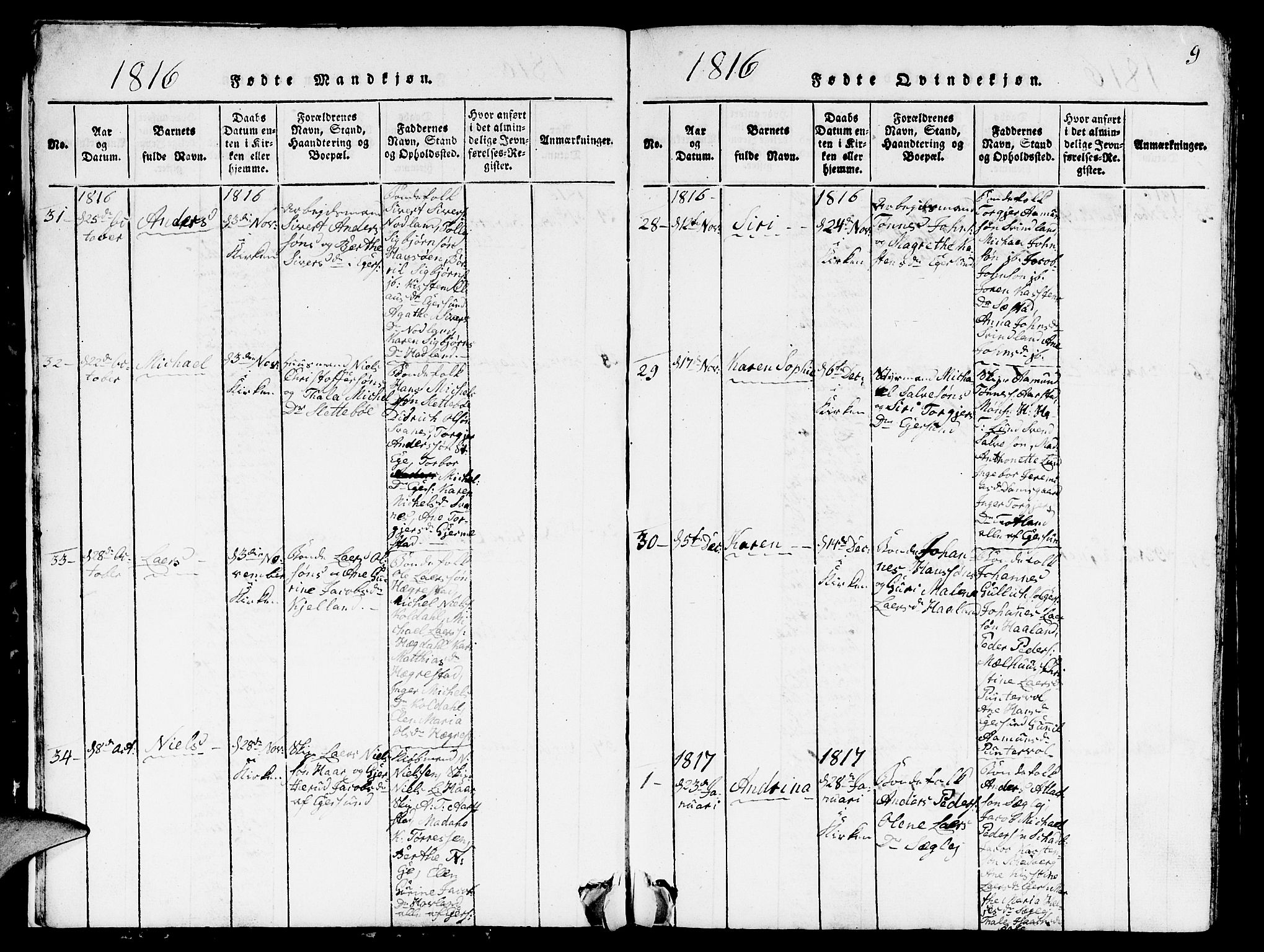 Eigersund sokneprestkontor, SAST/A-101807/S09/L0001: Parish register (copy) no. B 1, 1815-1827, p. 9