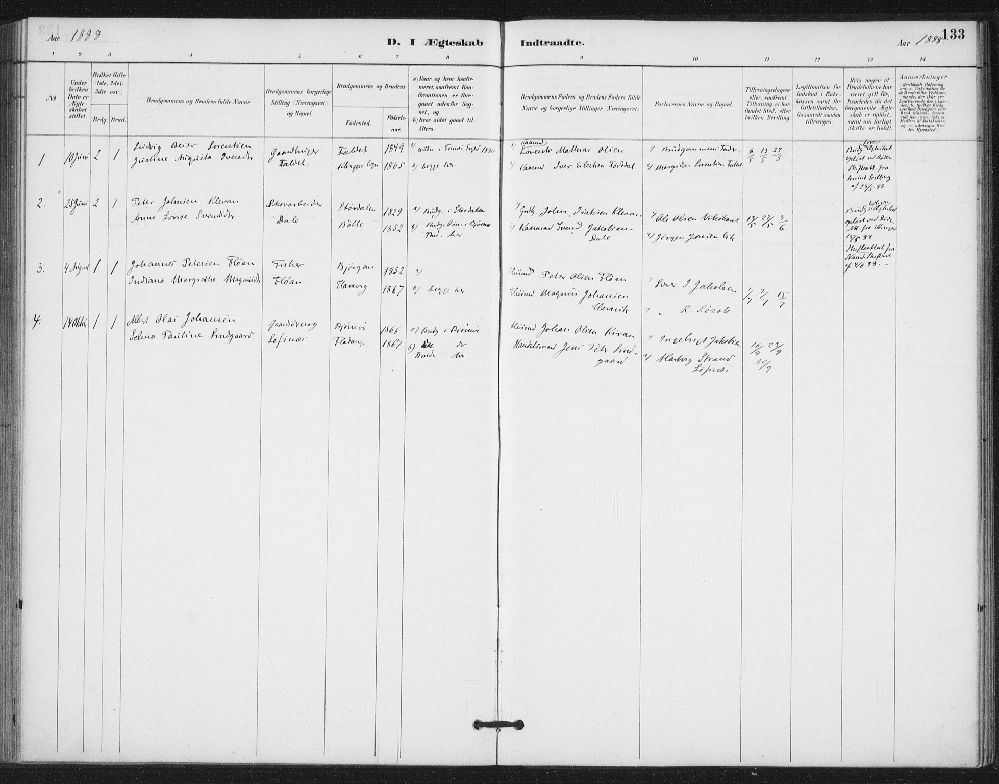 Ministerialprotokoller, klokkerbøker og fødselsregistre - Nord-Trøndelag, SAT/A-1458/772/L0603: Parish register (official) no. 772A01, 1885-1912, p. 133