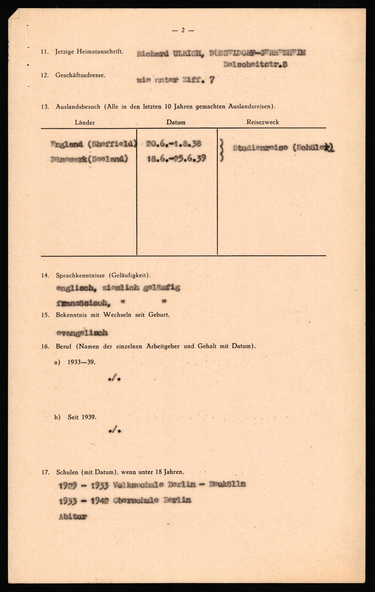 Forsvaret, Forsvarets overkommando II, RA/RAFA-3915/D/Db/L0021: CI Questionaires. Tyske okkupasjonsstyrker i Norge. Tyskere., 1945-1946, p. 379