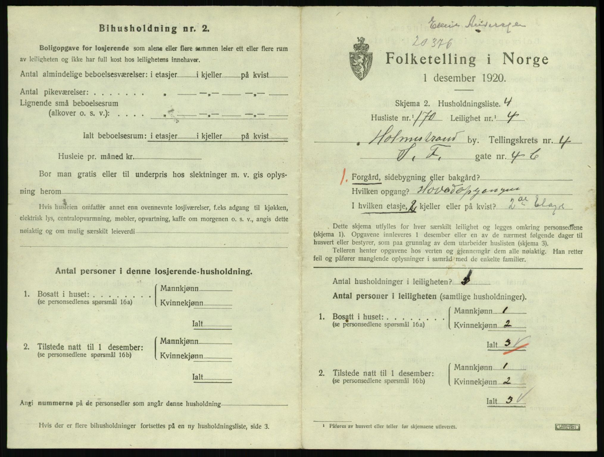 SAKO, 1920 census for Holmestrand, 1920, p. 1460