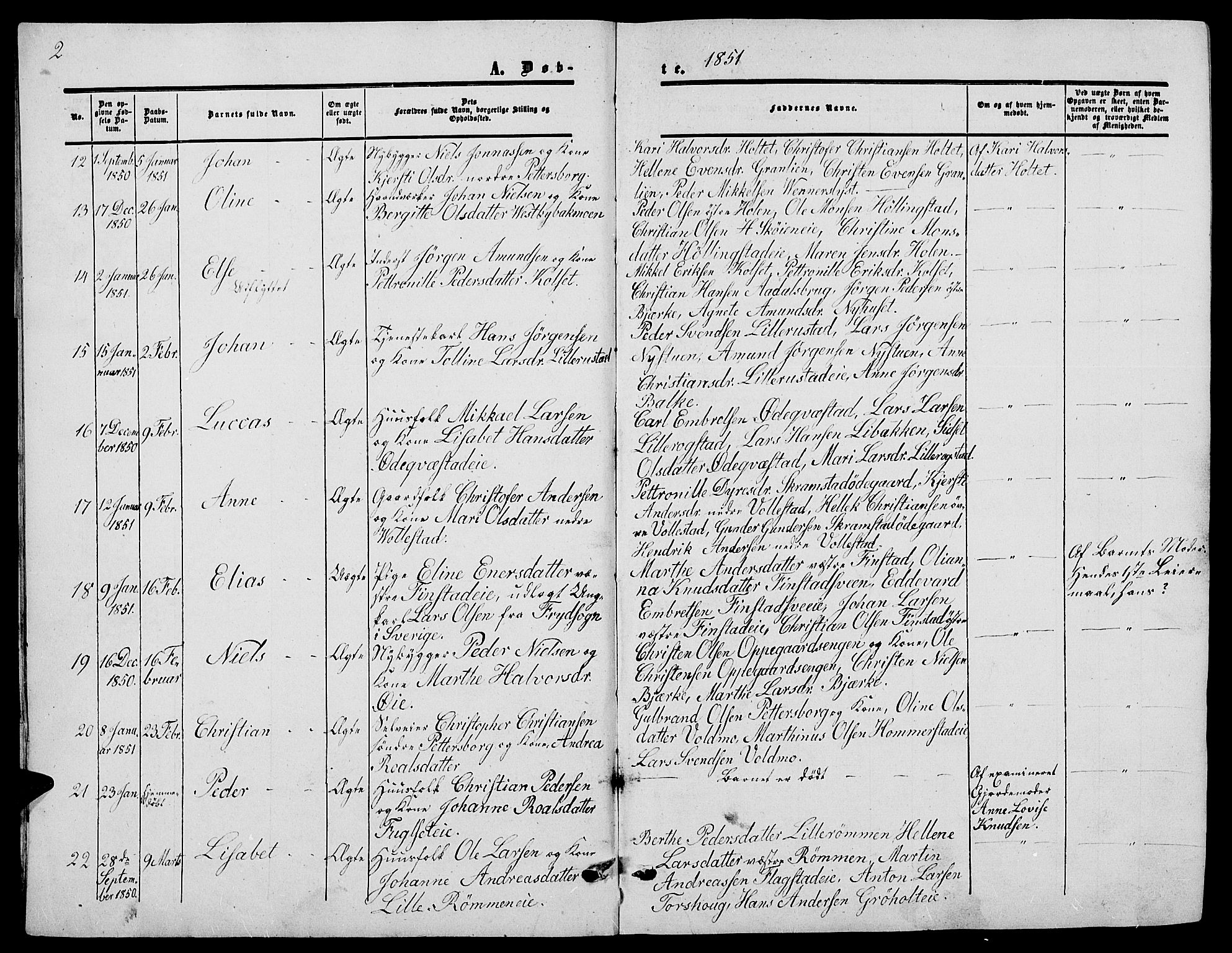 Løten prestekontor, SAH/PREST-022/L/La/L0003: Parish register (copy) no. 3, 1850-1862, p. 2