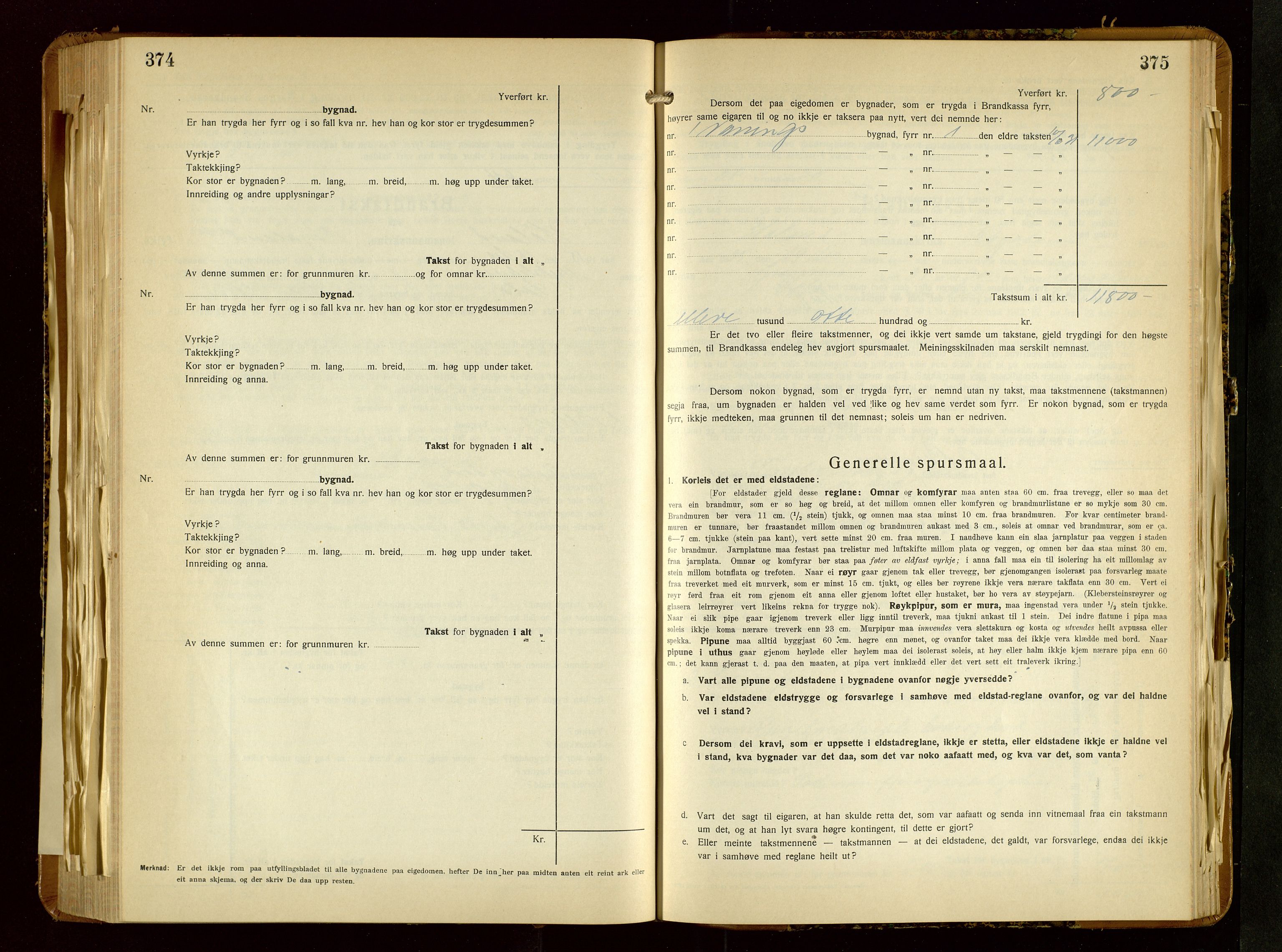 Håland lensmannskontor, SAST/A-100100/Gob/L0010: Branntakstprotokoll - skjematakst. Register i boken., 1933-1936, p. 374-375