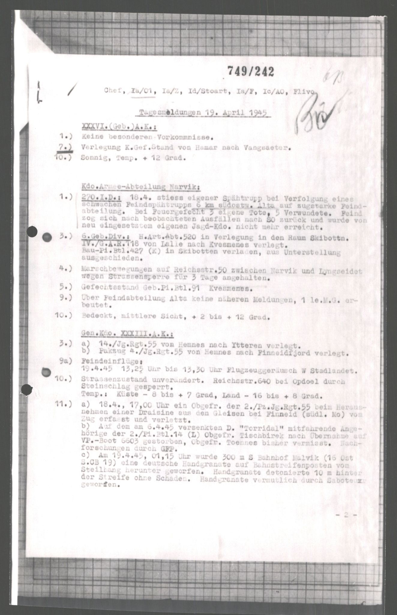 Forsvarets Overkommando. 2 kontor. Arkiv 11.4. Spredte tyske arkivsaker, AV/RA-RAFA-7031/D/Dar/Dara/L0004: Krigsdagbøker for 20. Gebirgs-Armee-Oberkommando (AOK 20), 1945, p. 653