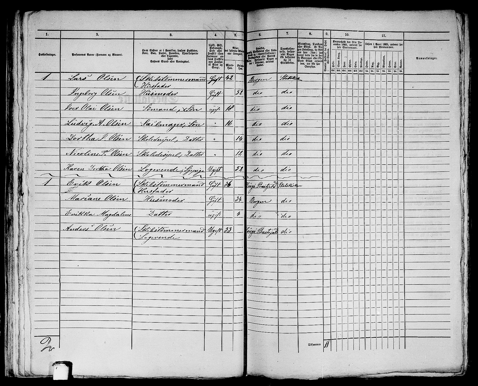 RA, 1865 census for Bergen, 1865, p. 1600