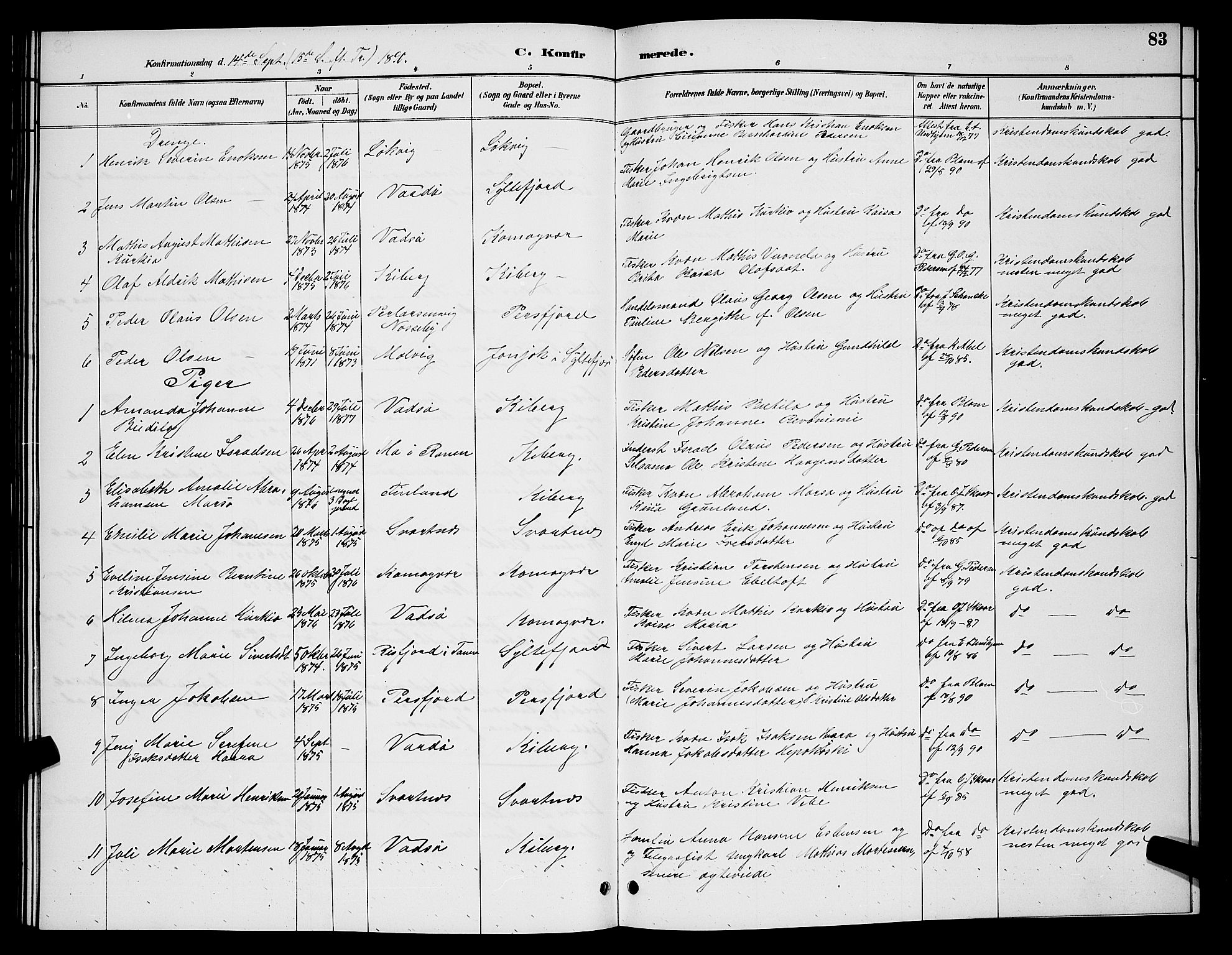 Vardø sokneprestkontor, SATØ/S-1332/H/Hb/L0007klokker: Parish register (copy) no. 7, 1887-1892, p. 83