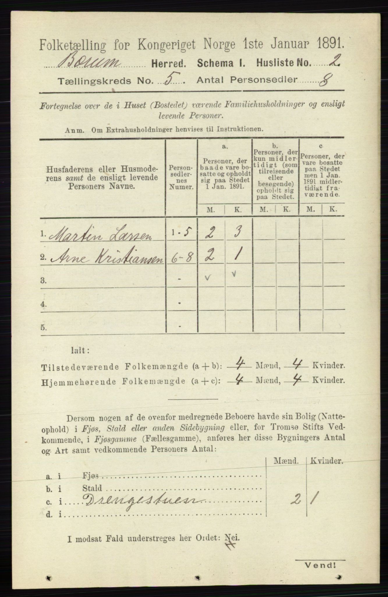 RA, 1891 census for 0219 Bærum, 1891, p. 2938