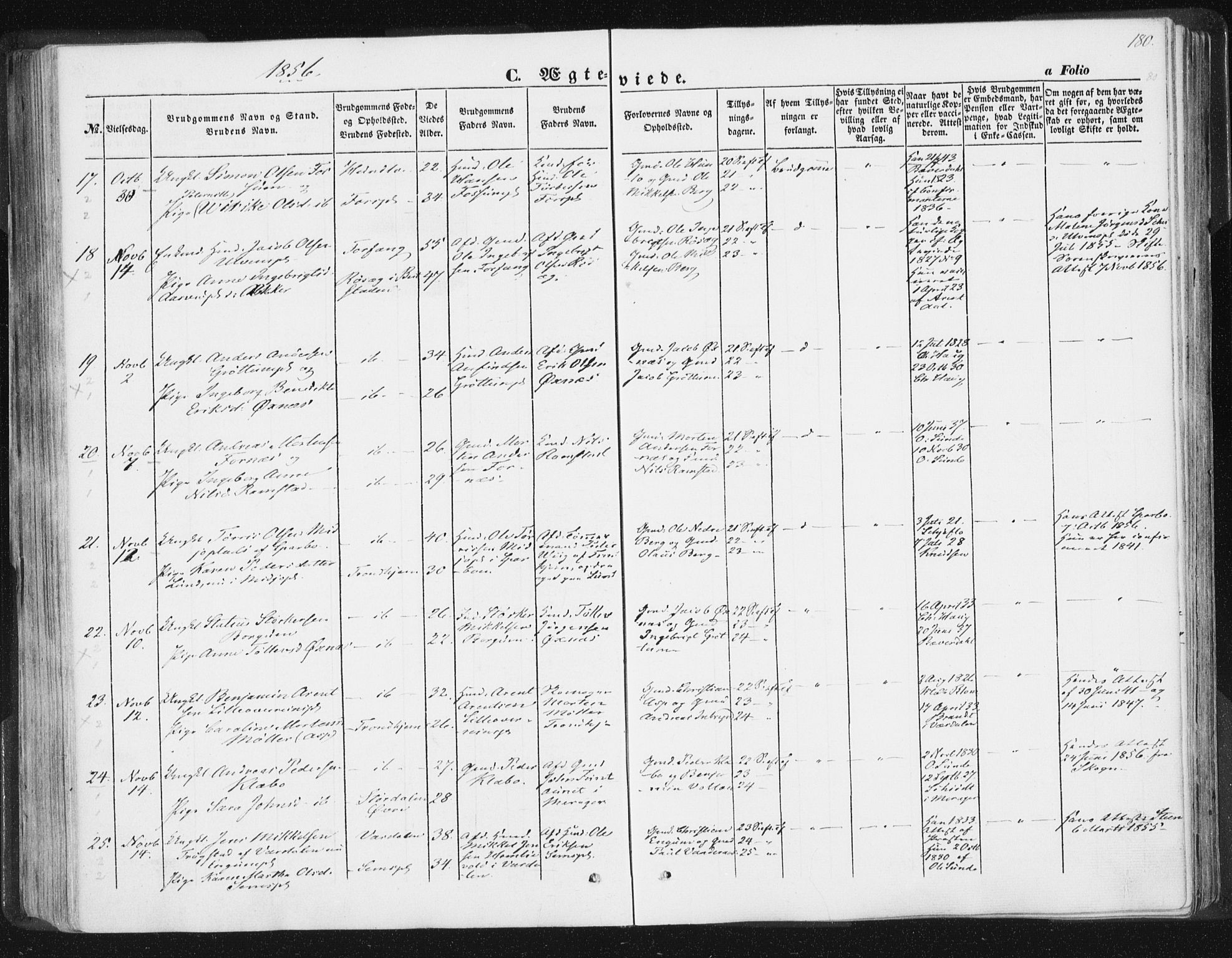 Ministerialprotokoller, klokkerbøker og fødselsregistre - Nord-Trøndelag, SAT/A-1458/746/L0446: Parish register (official) no. 746A05, 1846-1859, p. 180