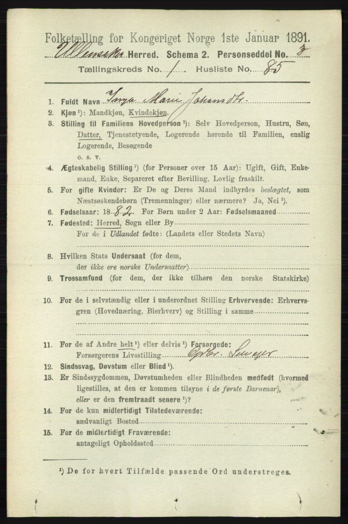 RA, 1891 census for 0235 Ullensaker, 1891, p. 618