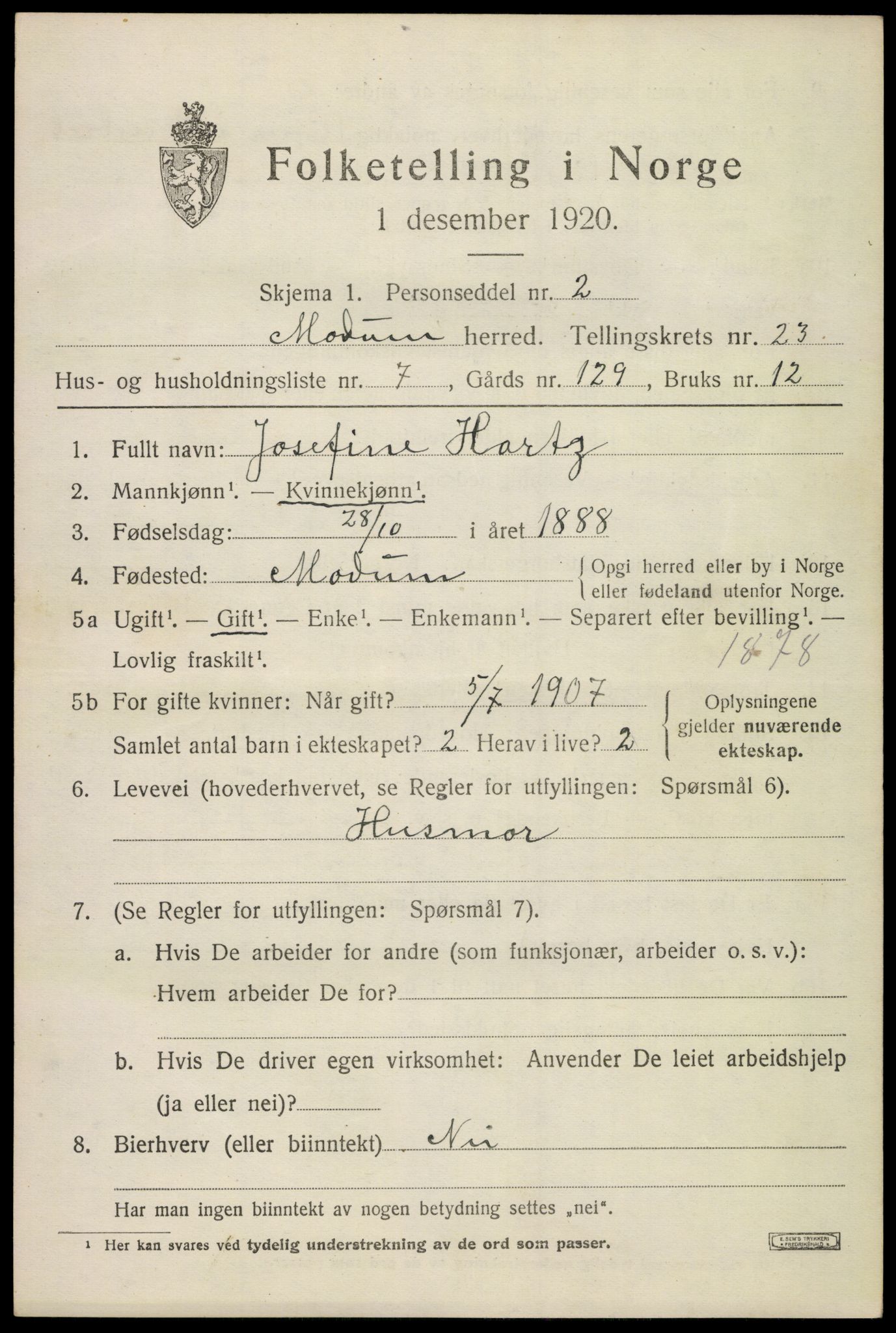 SAKO, 1920 census for Modum, 1920, p. 23455