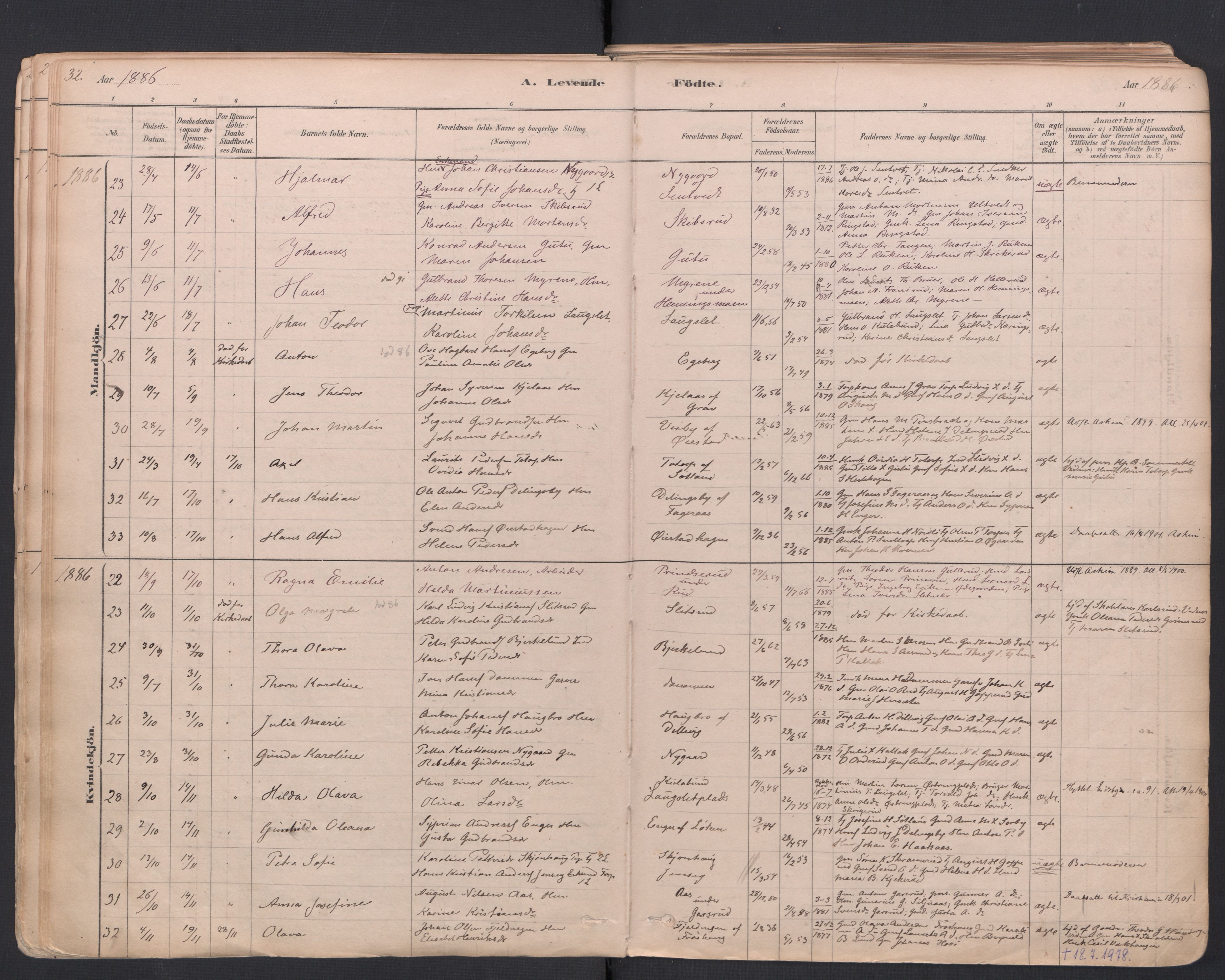 Trøgstad prestekontor Kirkebøker, SAO/A-10925/F/Fa/L0010: Parish register (official) no. I 10, 1878-1898, p. 32
