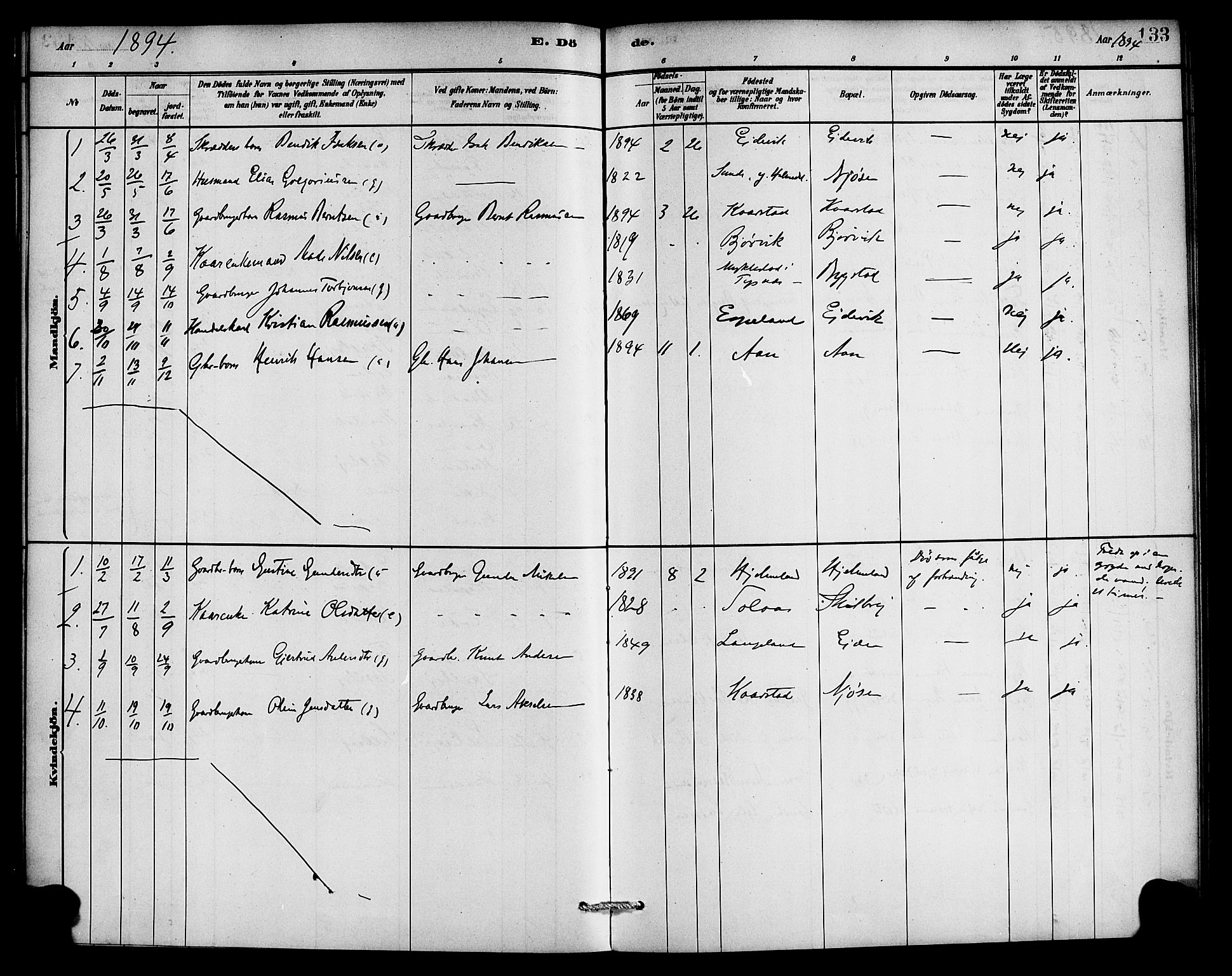 Gaular sokneprestembete, AV/SAB-A-80001/H/Haa: Parish register (official) no. C 1, 1882-1897, p. 133