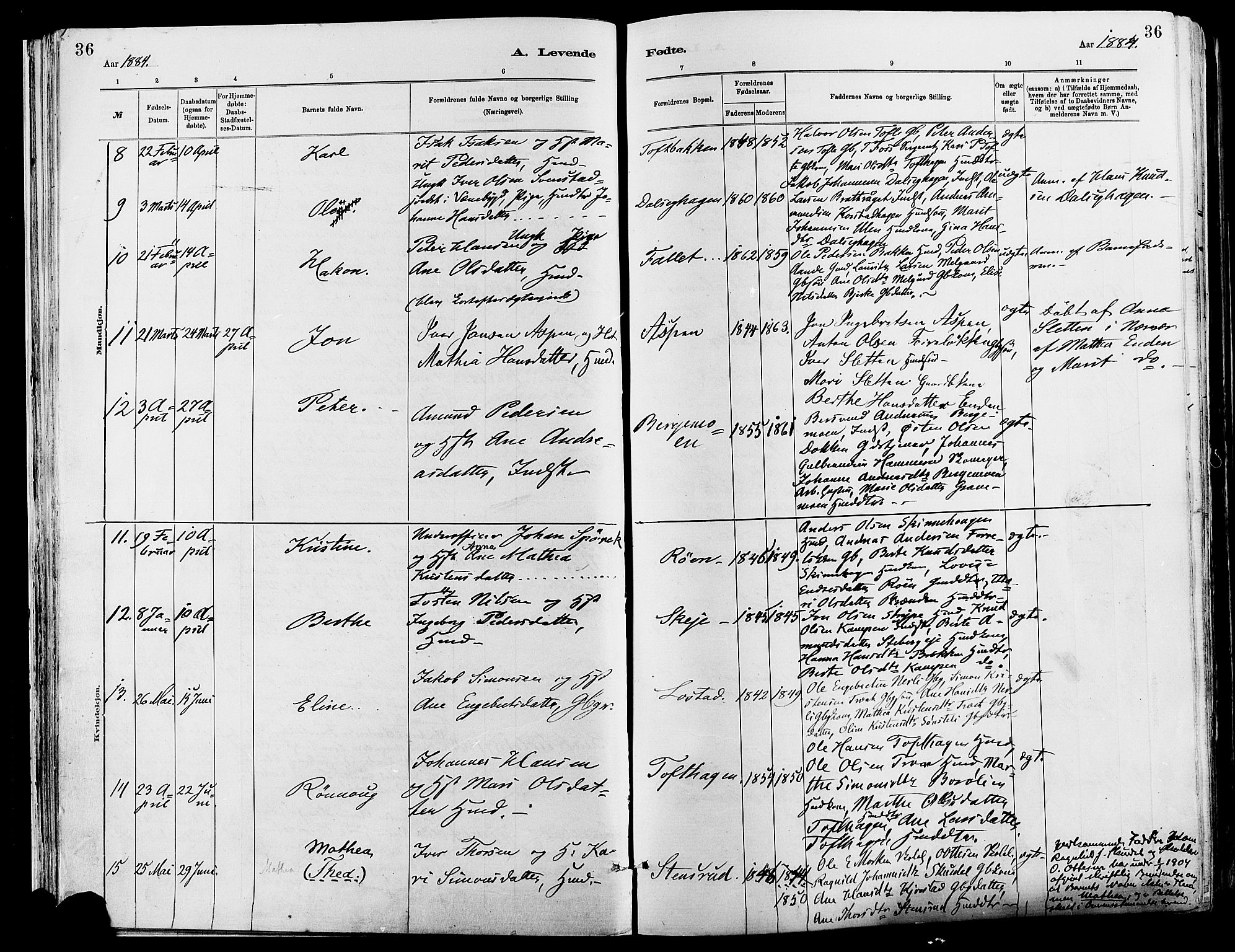 Sør-Fron prestekontor, AV/SAH-PREST-010/H/Ha/Haa/L0003: Parish register (official) no. 3, 1881-1897, p. 36