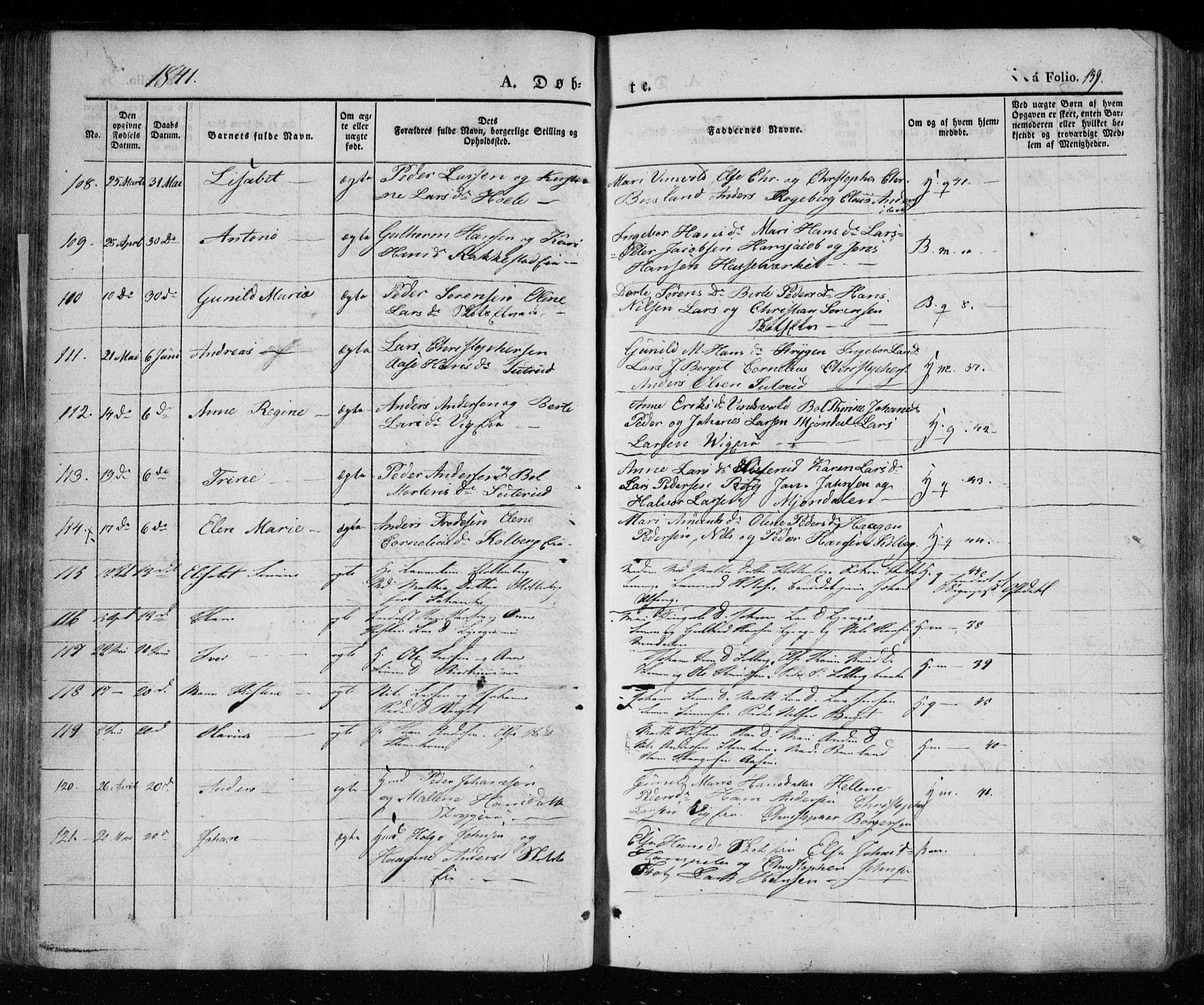 Eiker kirkebøker, SAKO/A-4/F/Fa/L0013a: Parish register (official) no. I 13A, 1832-1845, p. 159