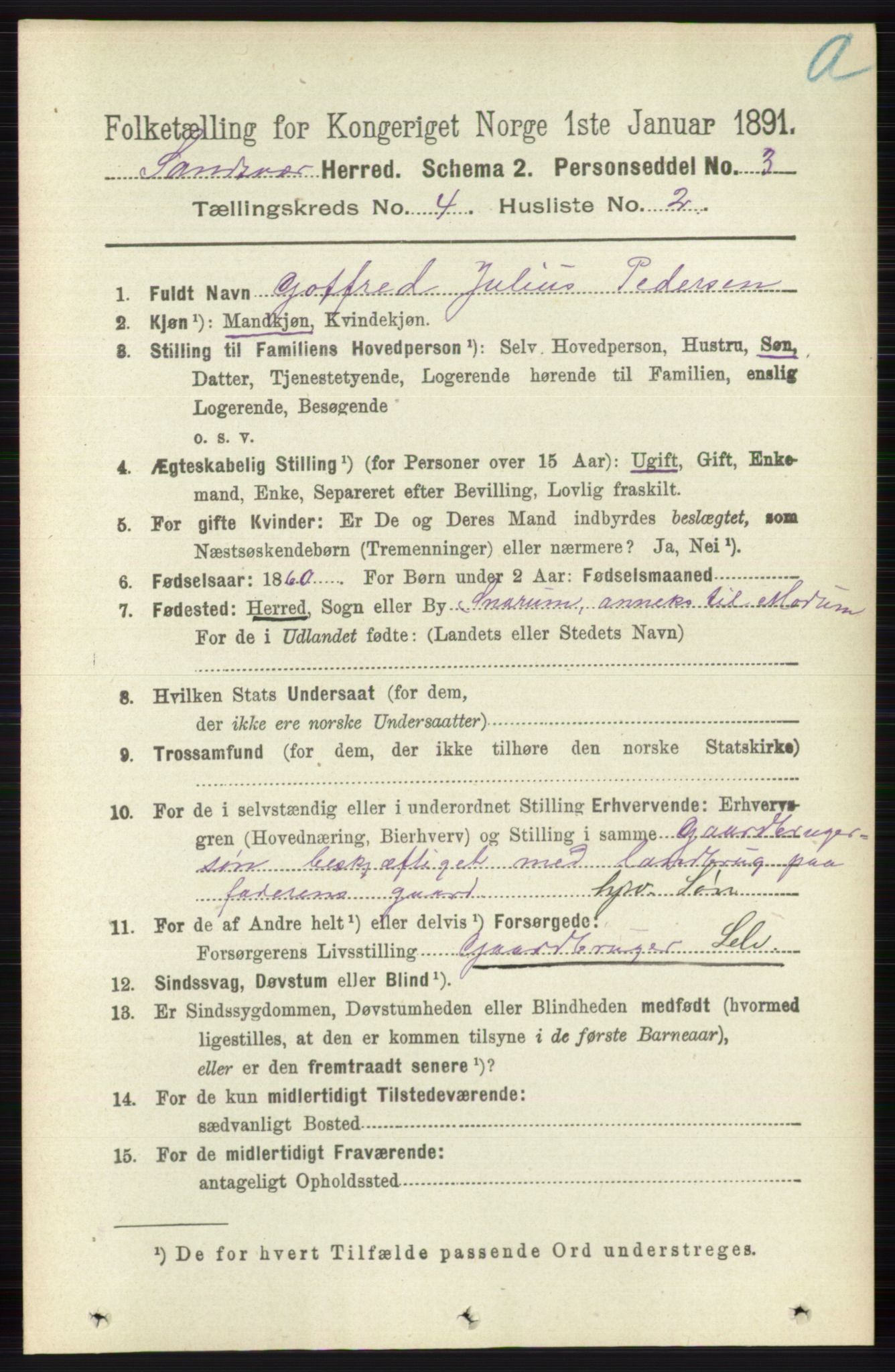 RA, 1891 census for 0629 Sandsvær, 1891, p. 1843