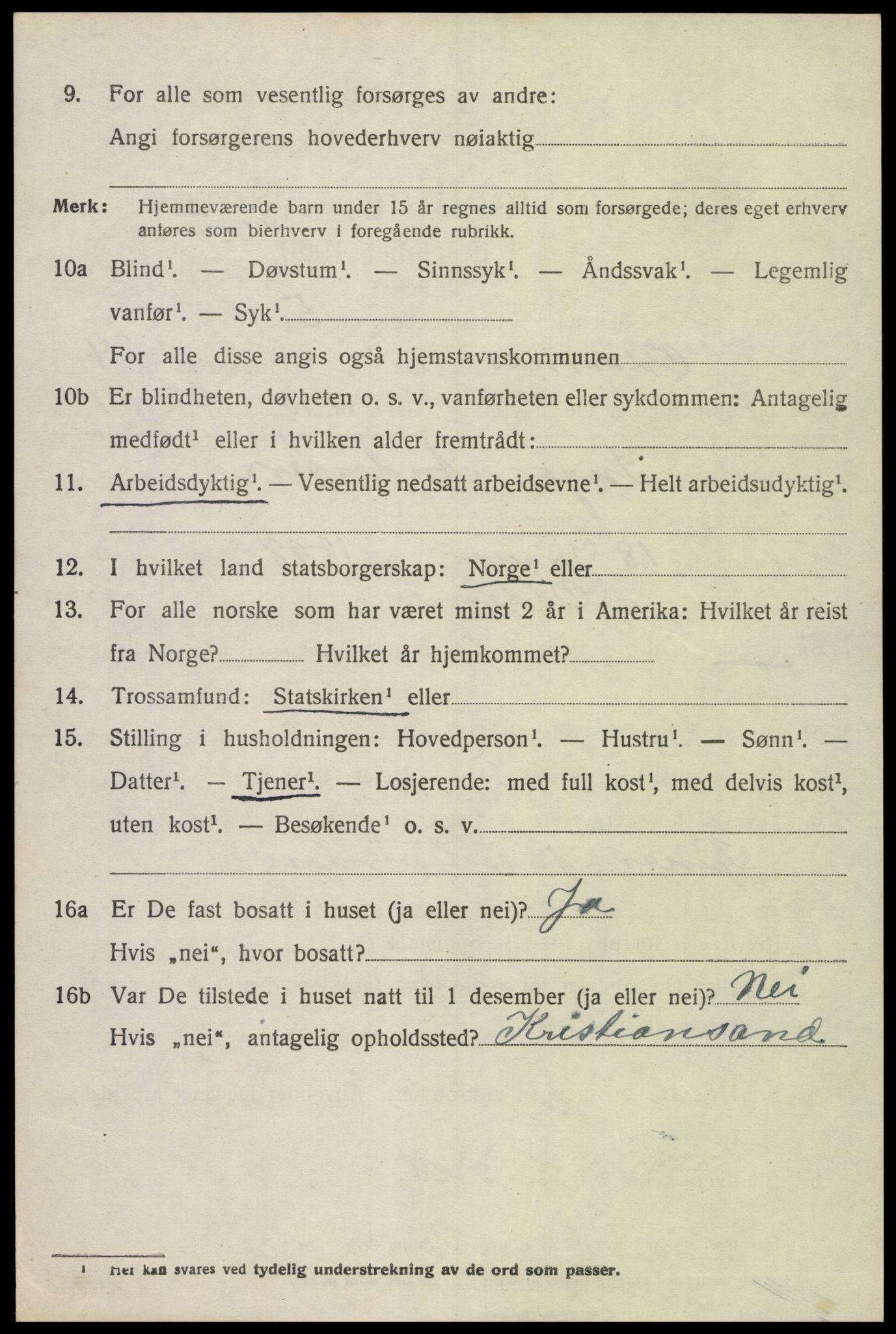 SAK, 1920 census for Oddernes, 1920, p. 4068