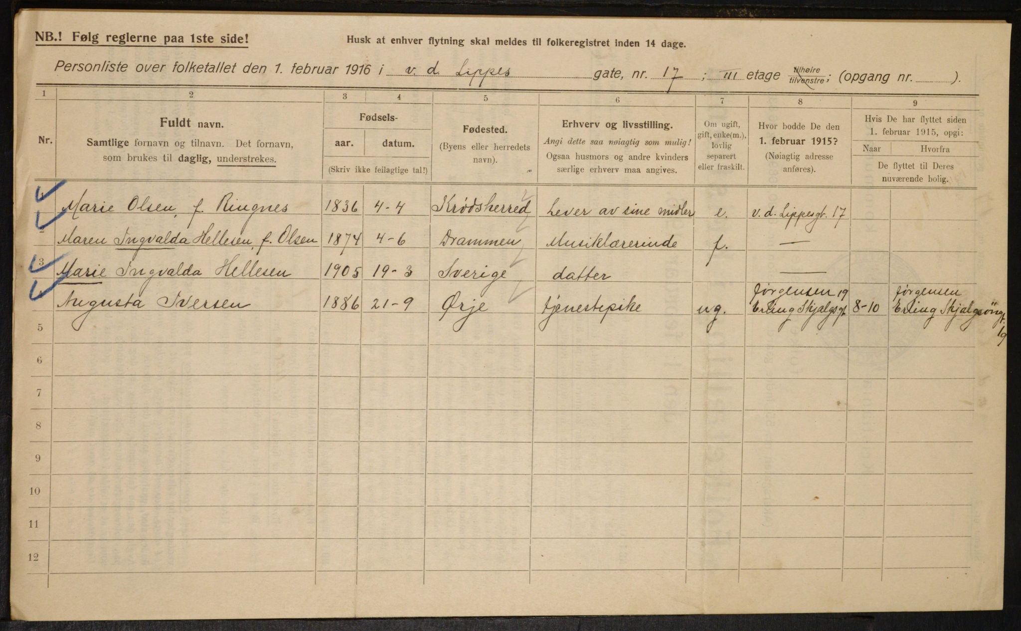 OBA, Municipal Census 1916 for Kristiania, 1916, p. 129051