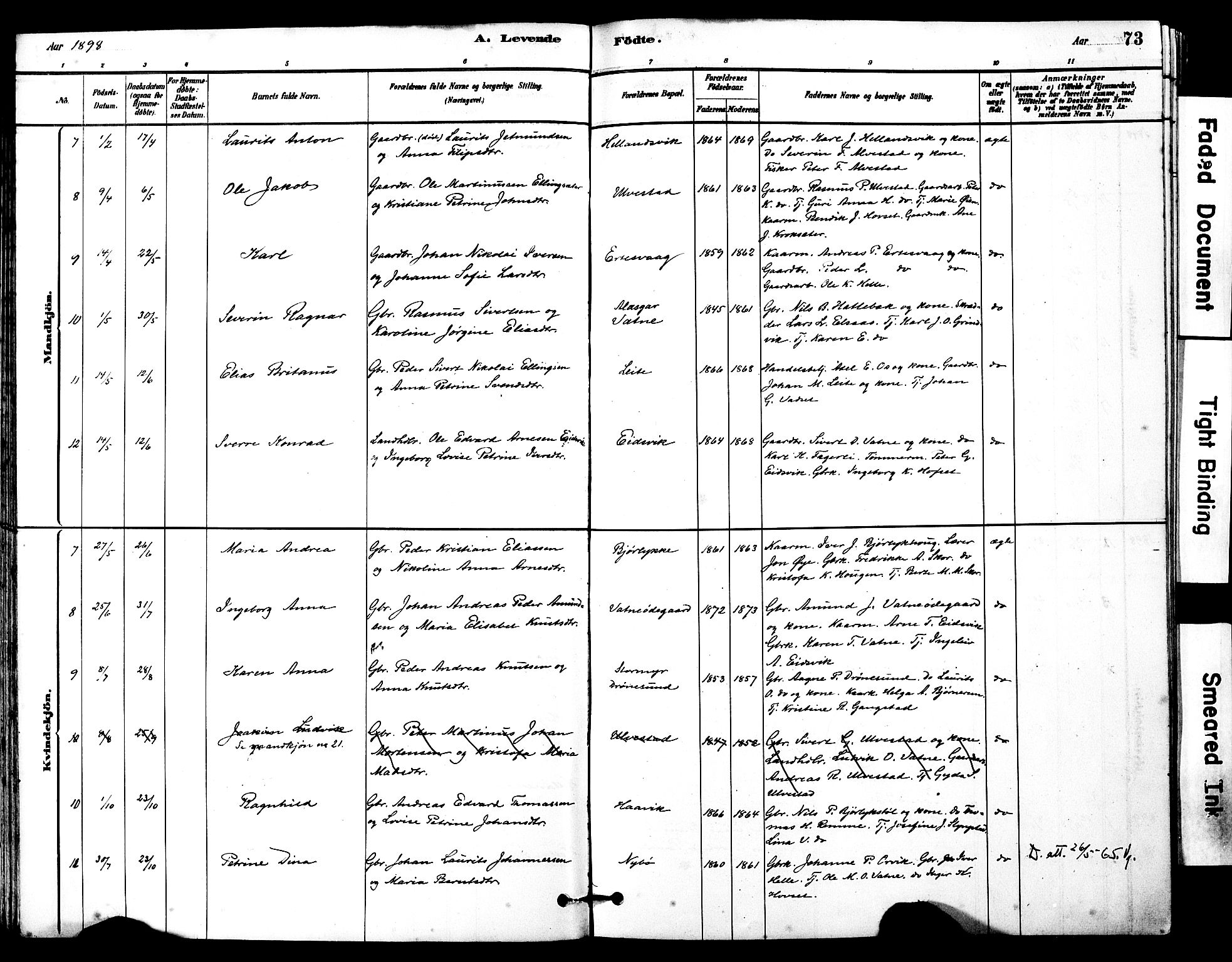 Ministerialprotokoller, klokkerbøker og fødselsregistre - Møre og Romsdal, SAT/A-1454/525/L0374: Parish register (official) no. 525A04, 1880-1899, p. 73