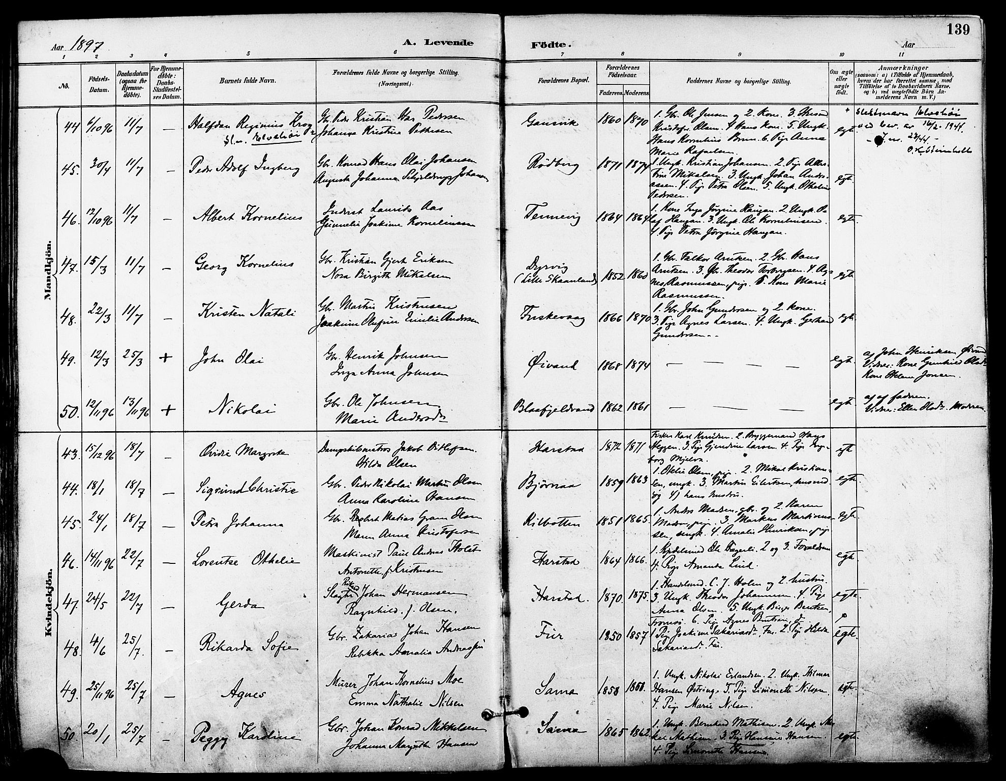 Trondenes sokneprestkontor, AV/SATØ-S-1319/H/Ha/L0016kirke: Parish register (official) no. 16, 1890-1898, p. 139