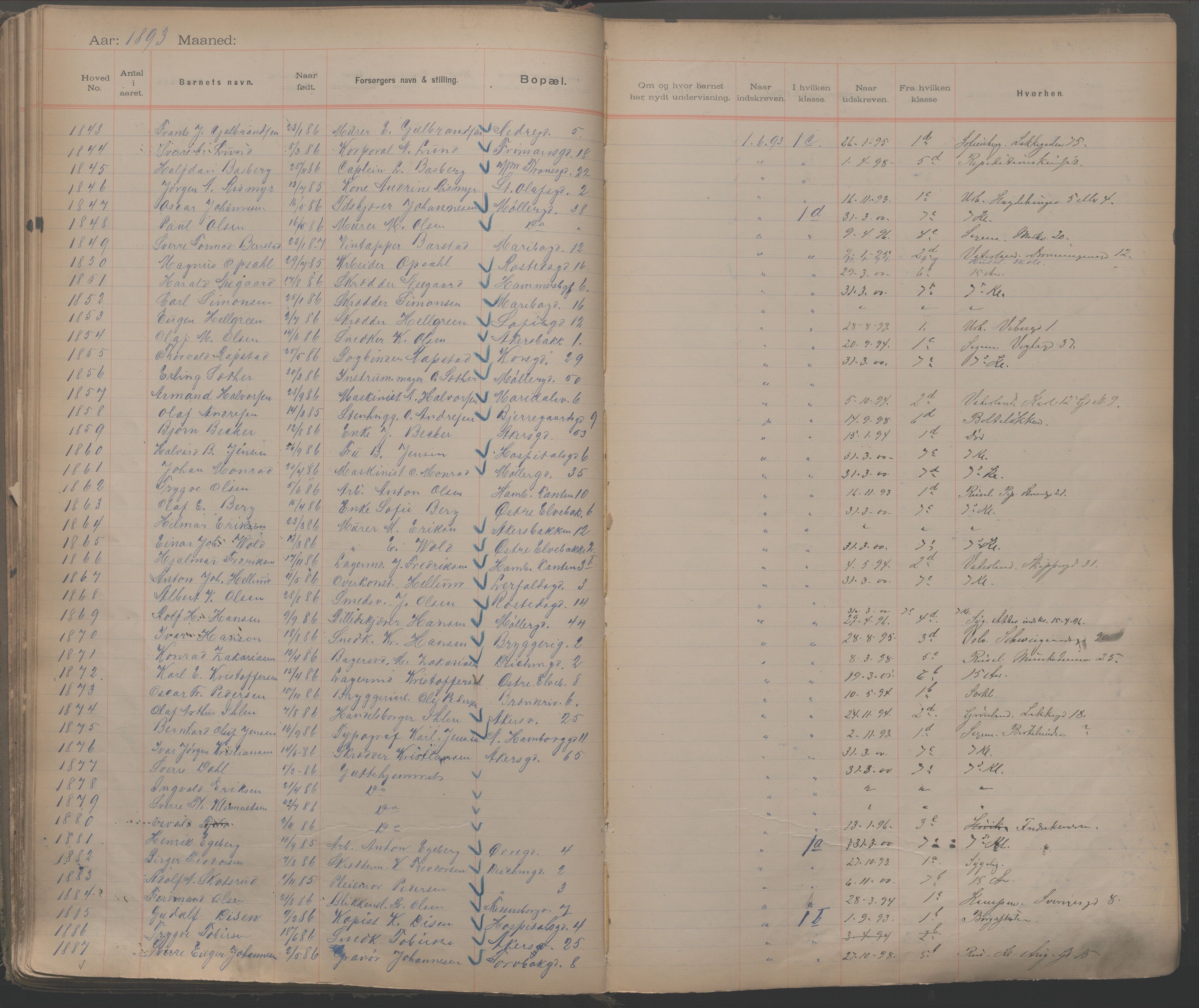 Møllergata skole, OBA/A-20129/F/Fa/L0001: Ut-/innskrivningsprotokoll, 1889-1907, p. 47