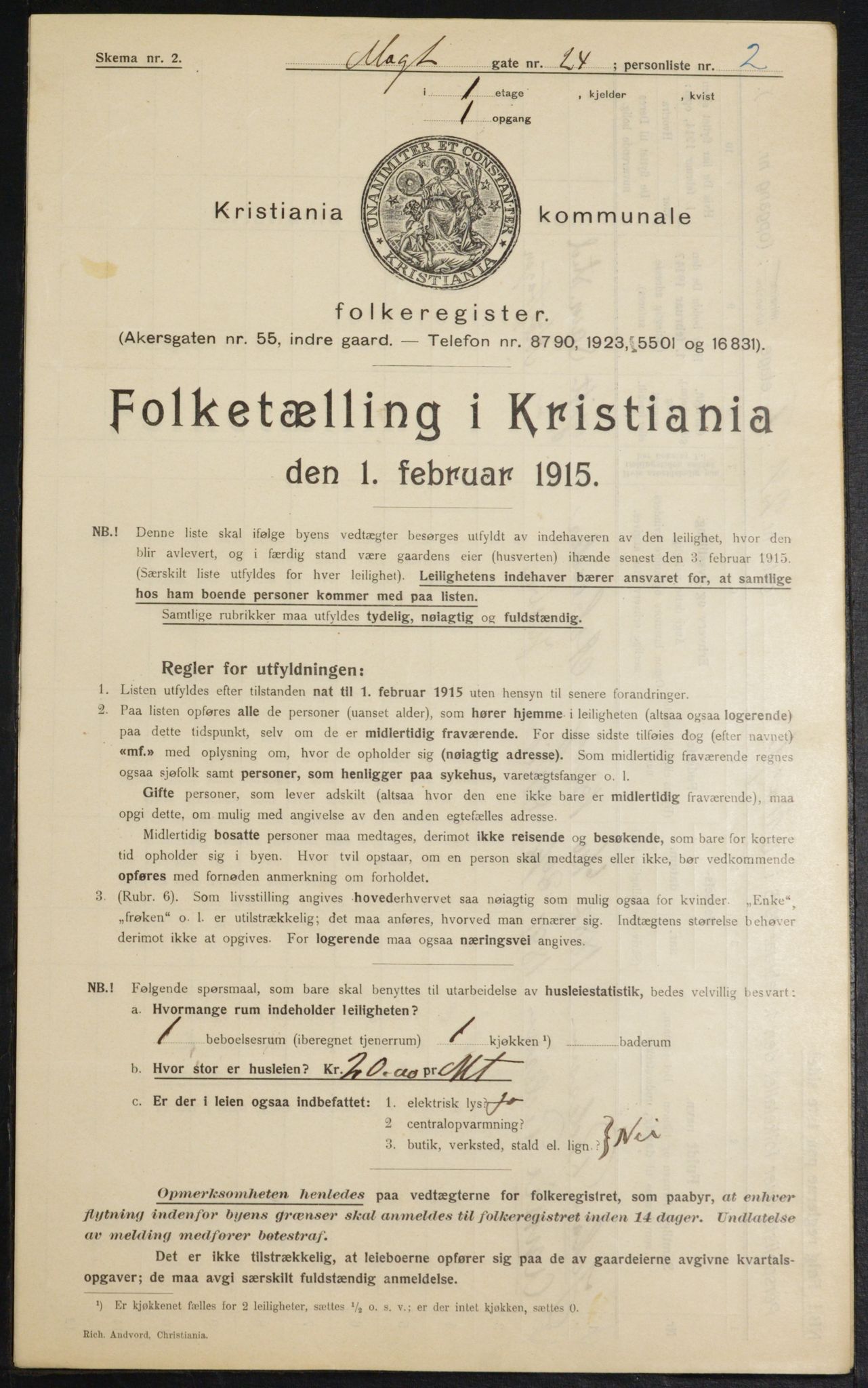 OBA, Municipal Census 1915 for Kristiania, 1915, p. 65005