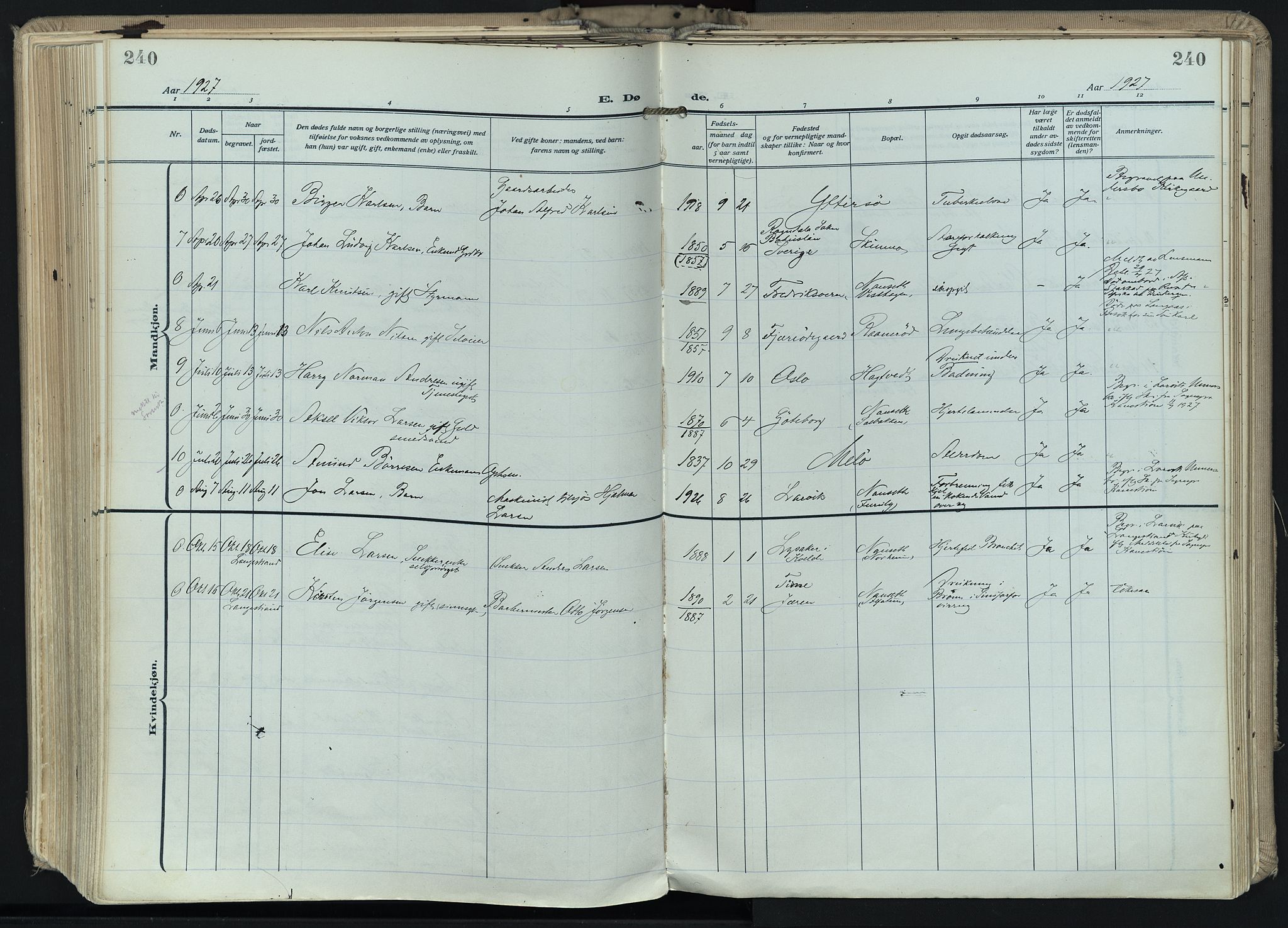 Hedrum kirkebøker, AV/SAKO-A-344/F/Fa/L0011: Parish register (official) no. I 11, 1919-1933, p. 240