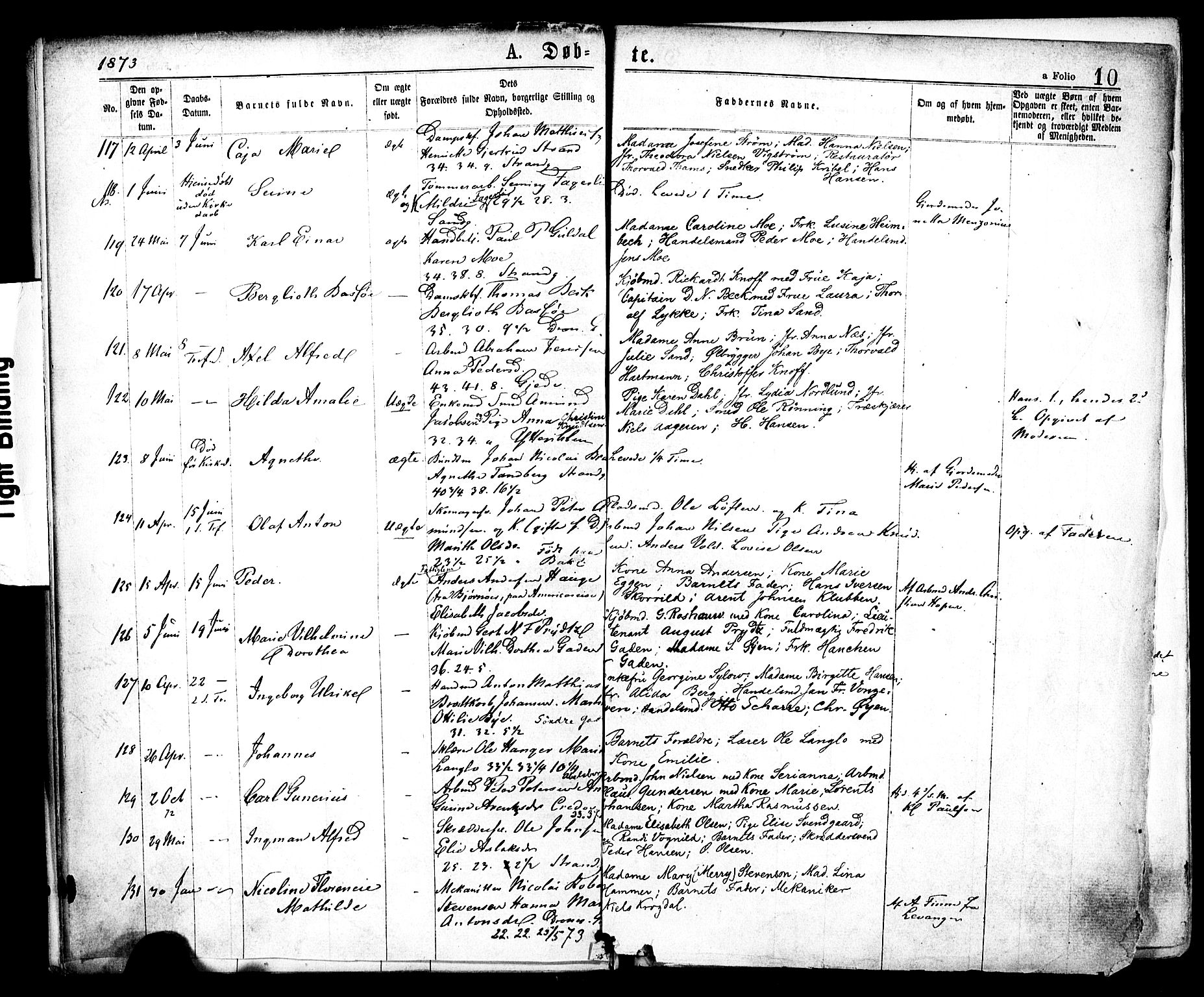 Ministerialprotokoller, klokkerbøker og fødselsregistre - Sør-Trøndelag, SAT/A-1456/602/L0118: Parish register (official) no. 602A16, 1873-1879, p. 10