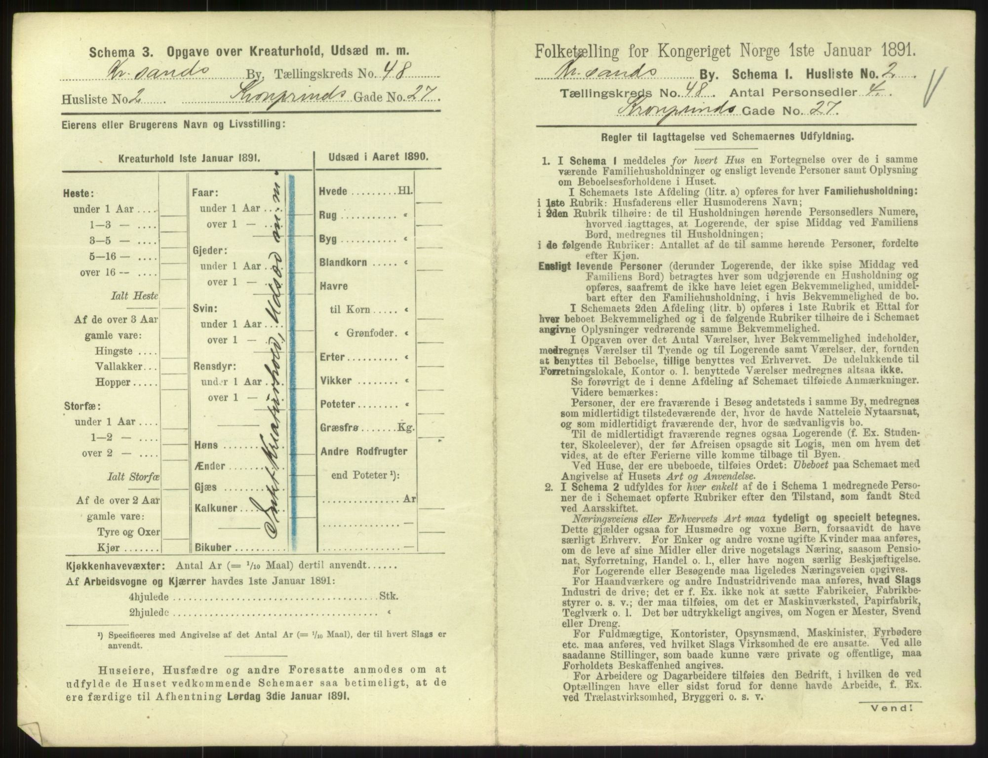 RA, 1891 census for 1001 Kristiansand, 1891, p. 2622