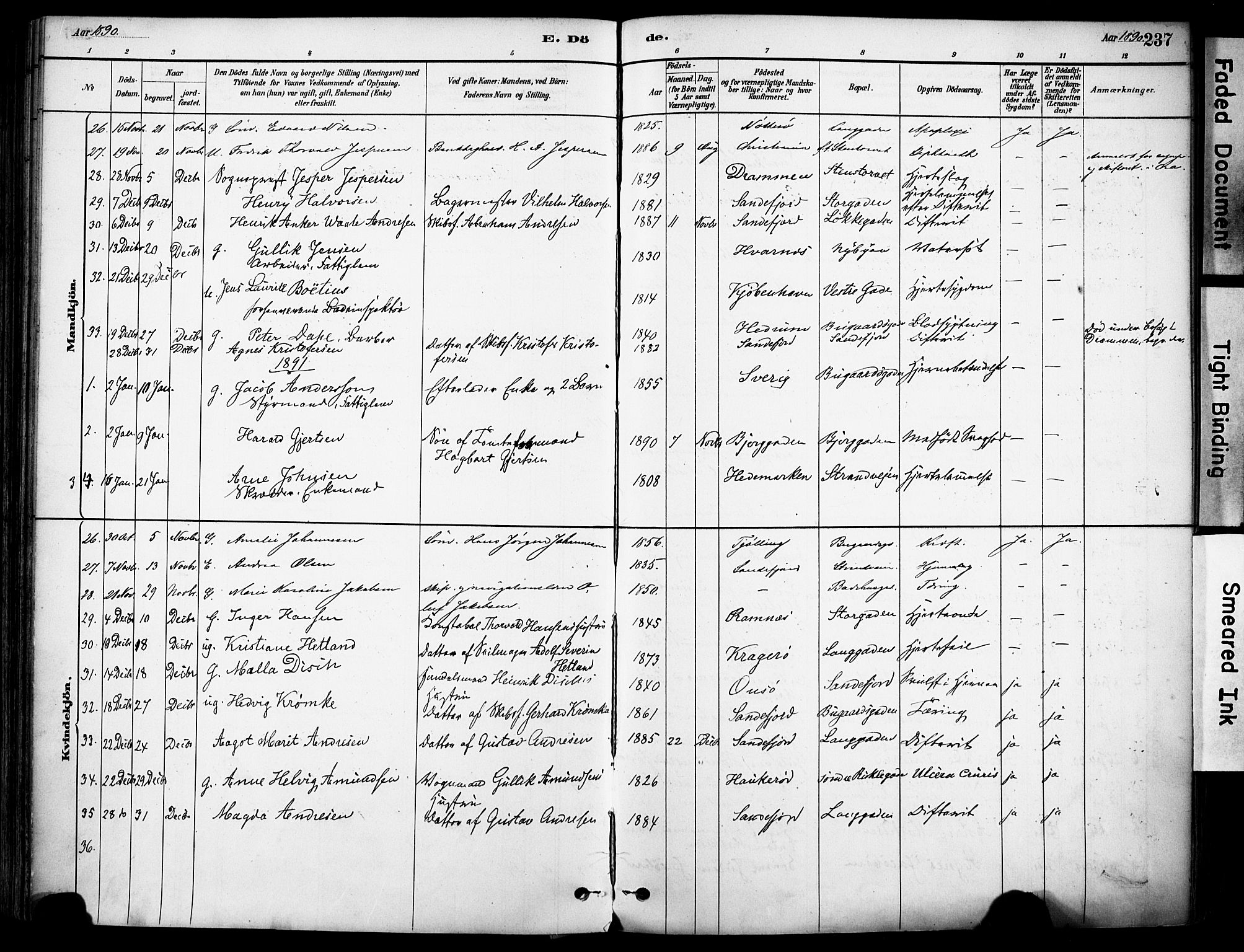 Sandefjord kirkebøker, AV/SAKO-A-315/F/Fa/L0002: Parish register (official) no. 2, 1880-1894, p. 237